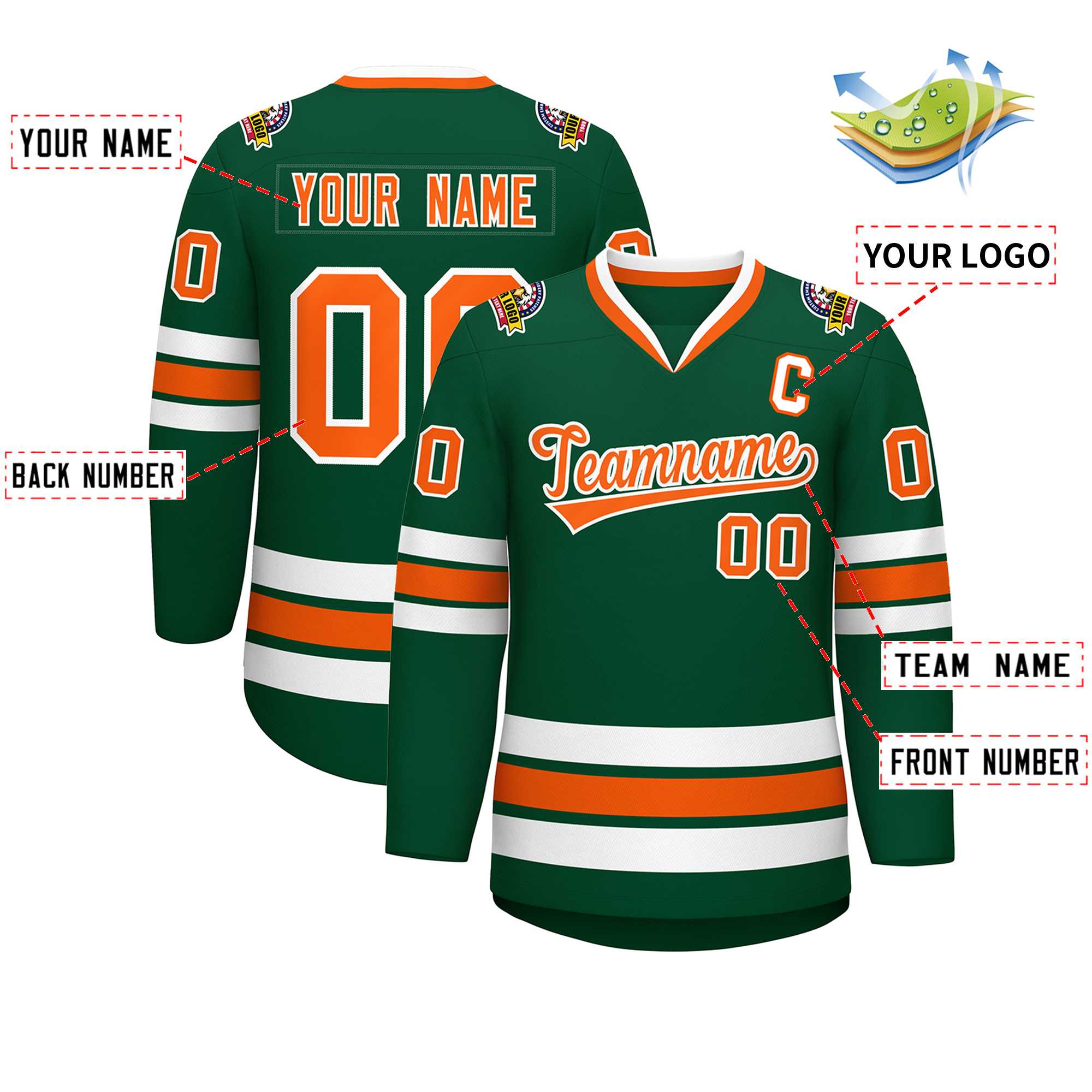 Custom Green Orange-White Classic Style Hockey Jersey | KXKSHOP