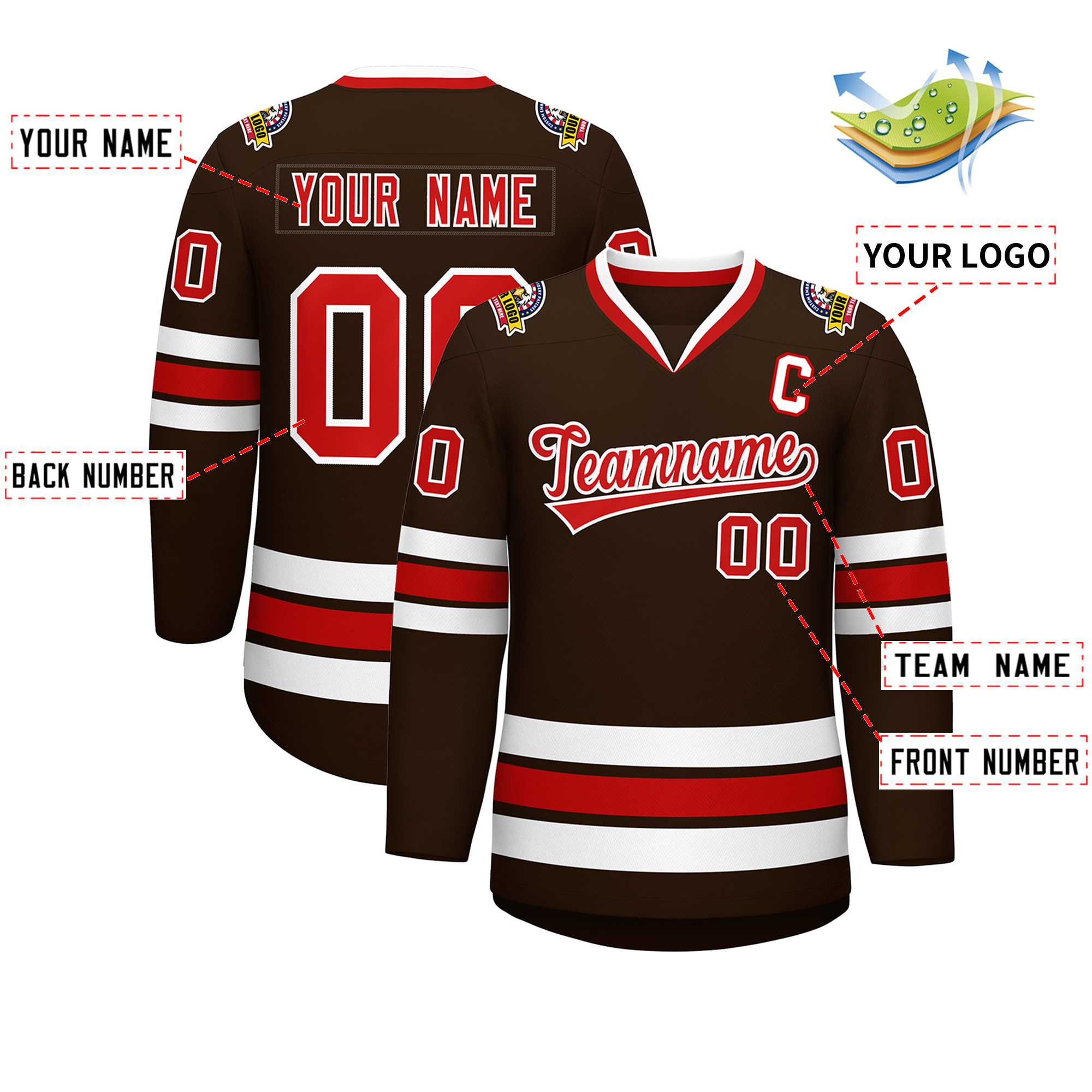 Custom Brown Red-White Classic Style Hockey Jersey | KXKSHOP