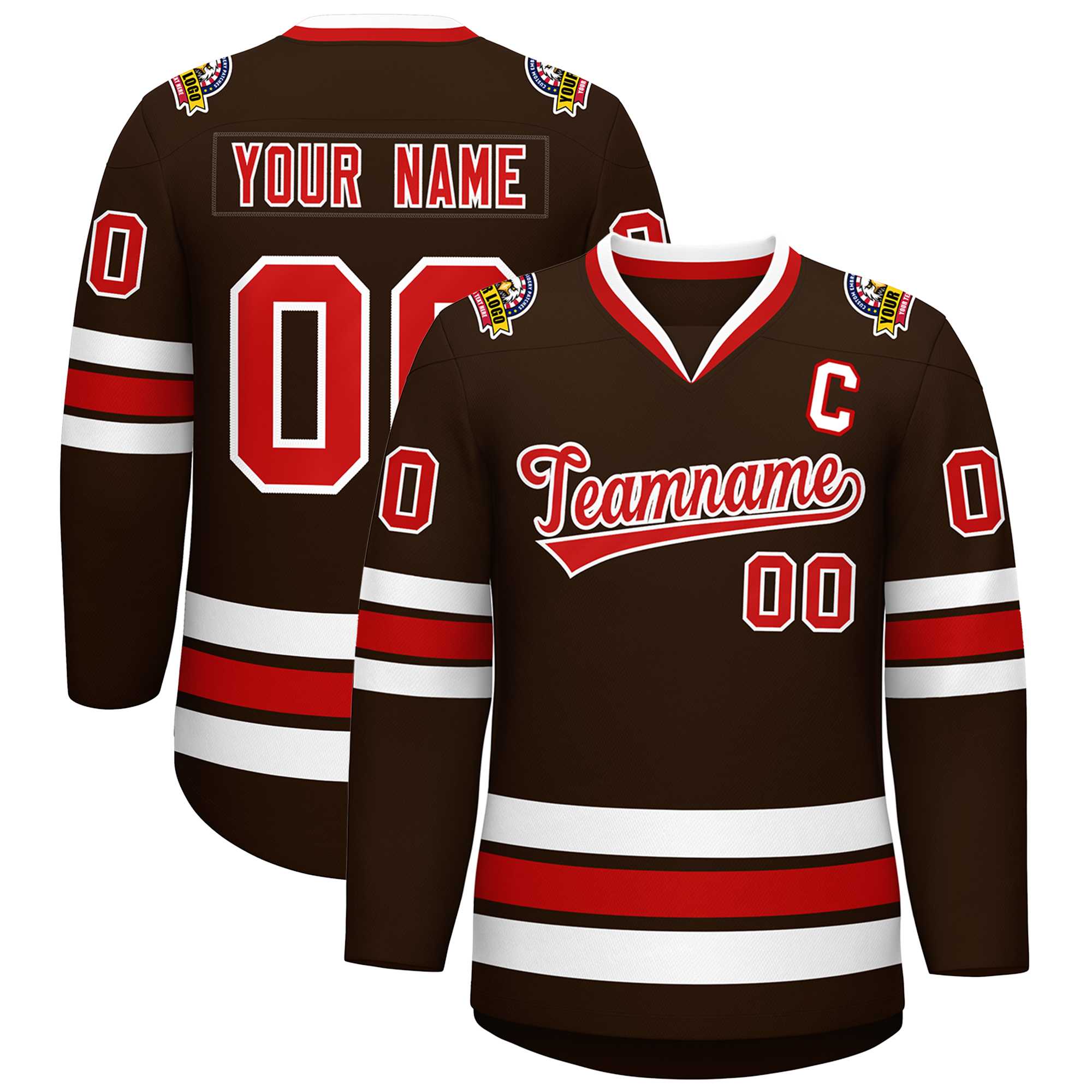 Custom Brown Red-White Classic Style Hockey Jersey | KXKSHOP