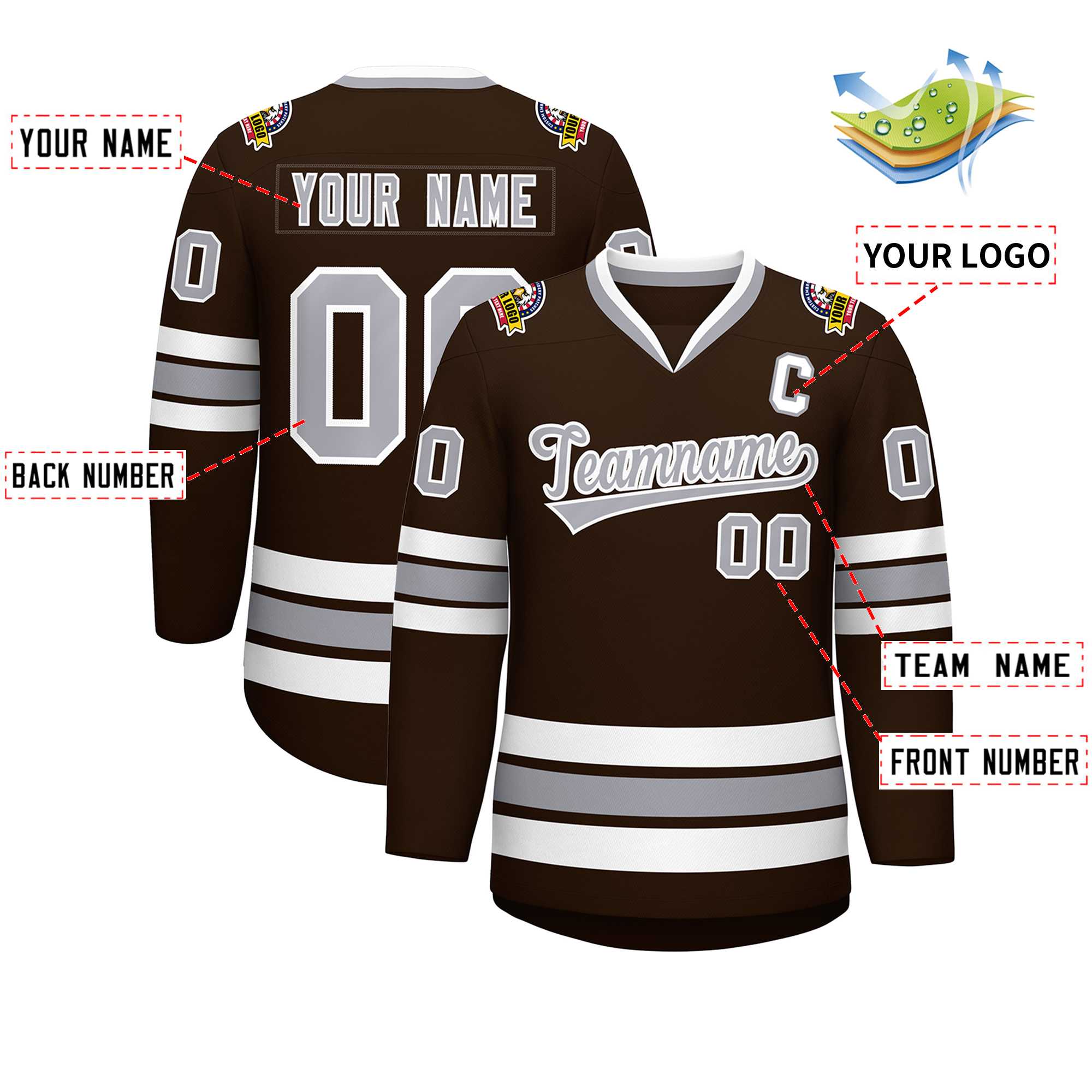 Custom Brown Gray-White Classic Style Hockey Jersey | KXKSHOP