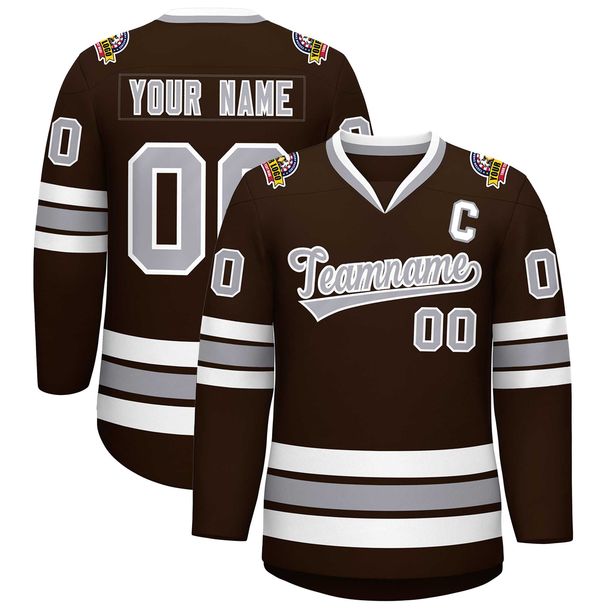 Custom Brown Gray-White Classic Style Hockey Jersey | KXKSHOP