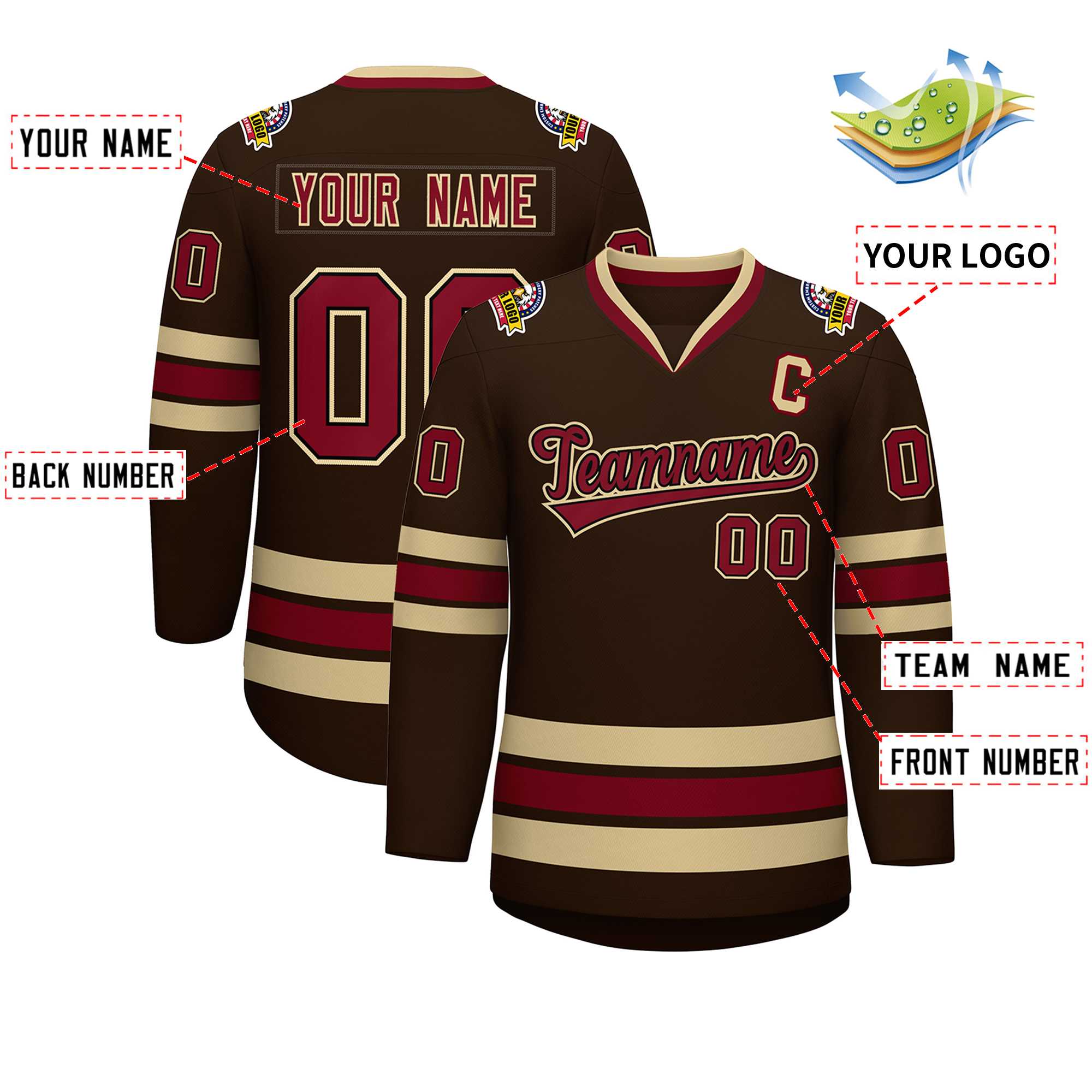 Custom Brown Crimson-Black Classic Style Hockey Jersey | KXKSHOP