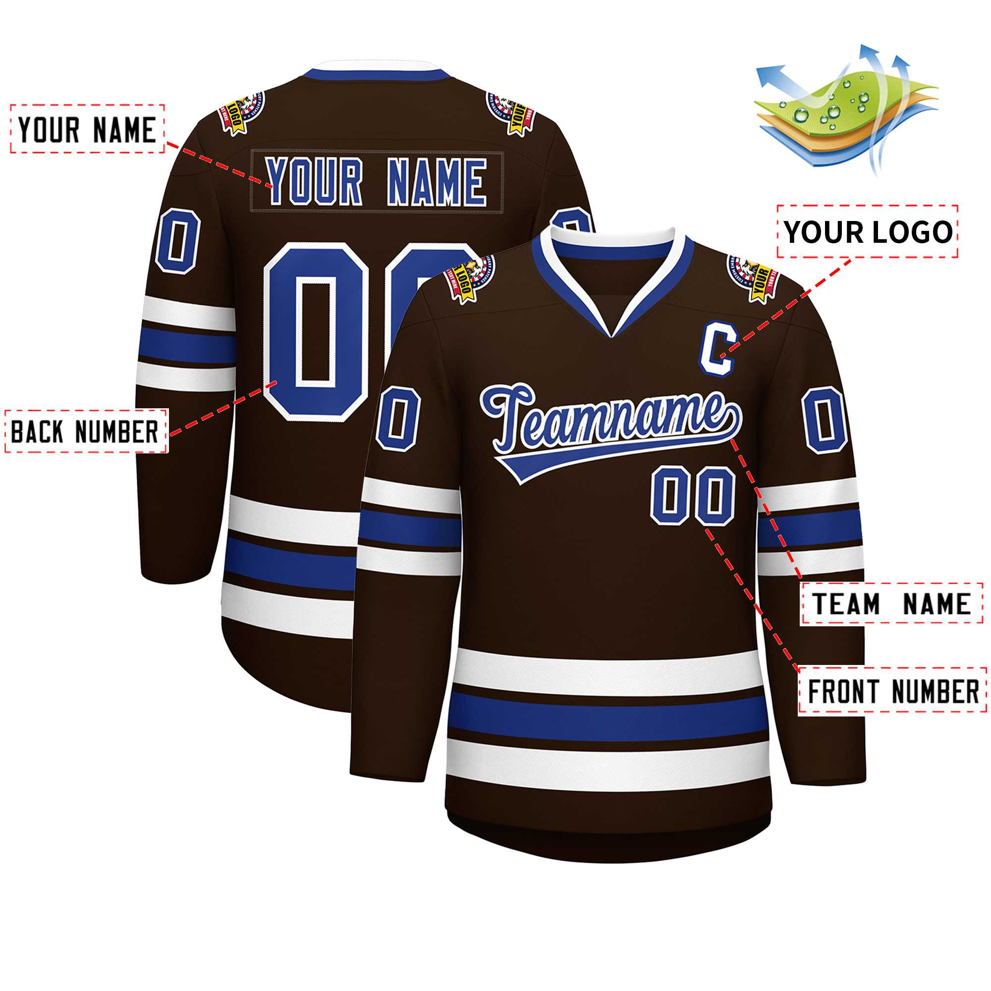 Custom Brown Royal-White Classic Style Hockey Jersey | KXKSHOP