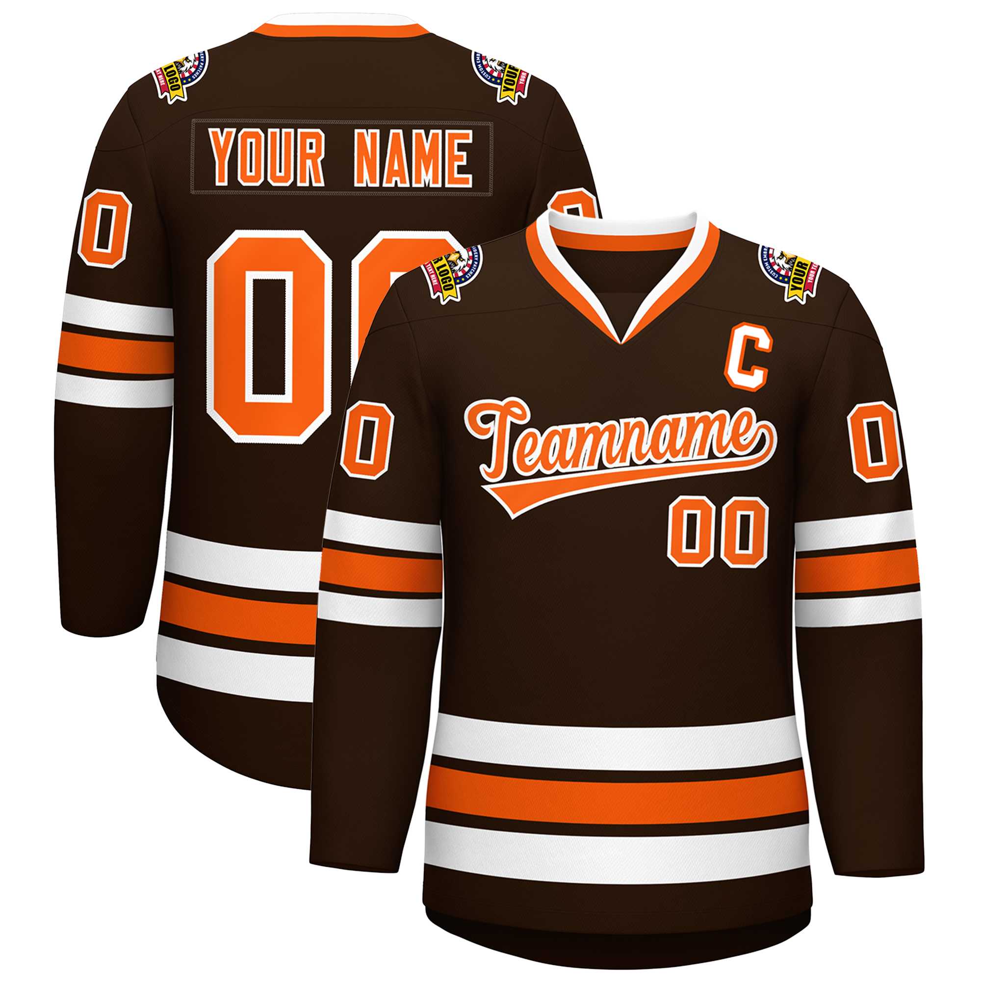 Custom Brown Orange-White Classic Style Hockey Jersey | KXKSHOP
