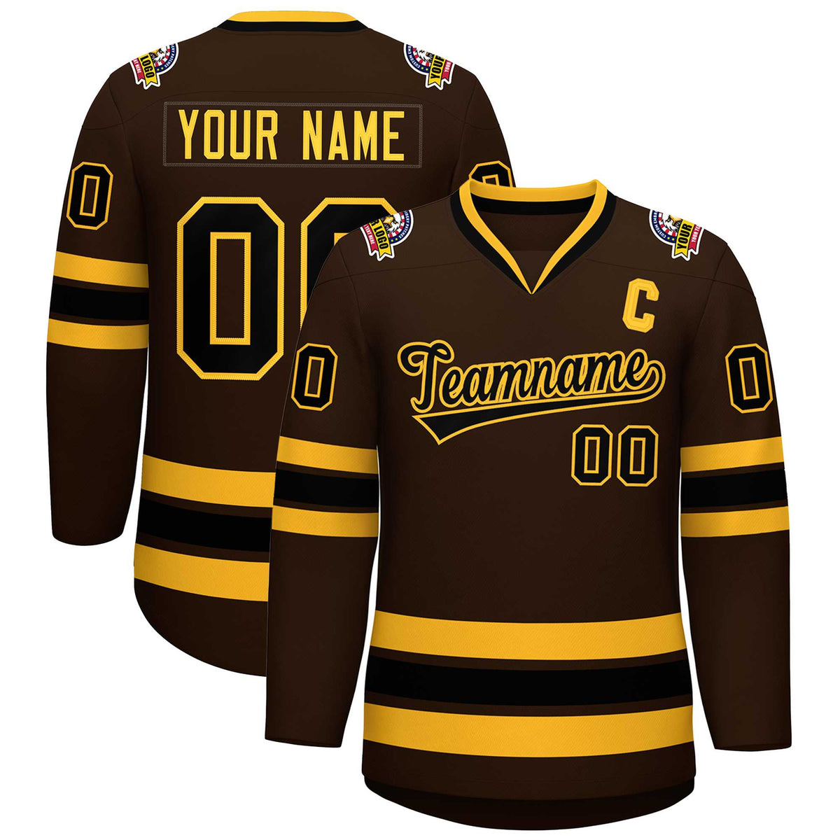 Custom Brown Black-Gold Classic Style Hockey Jersey | KXKSHOP