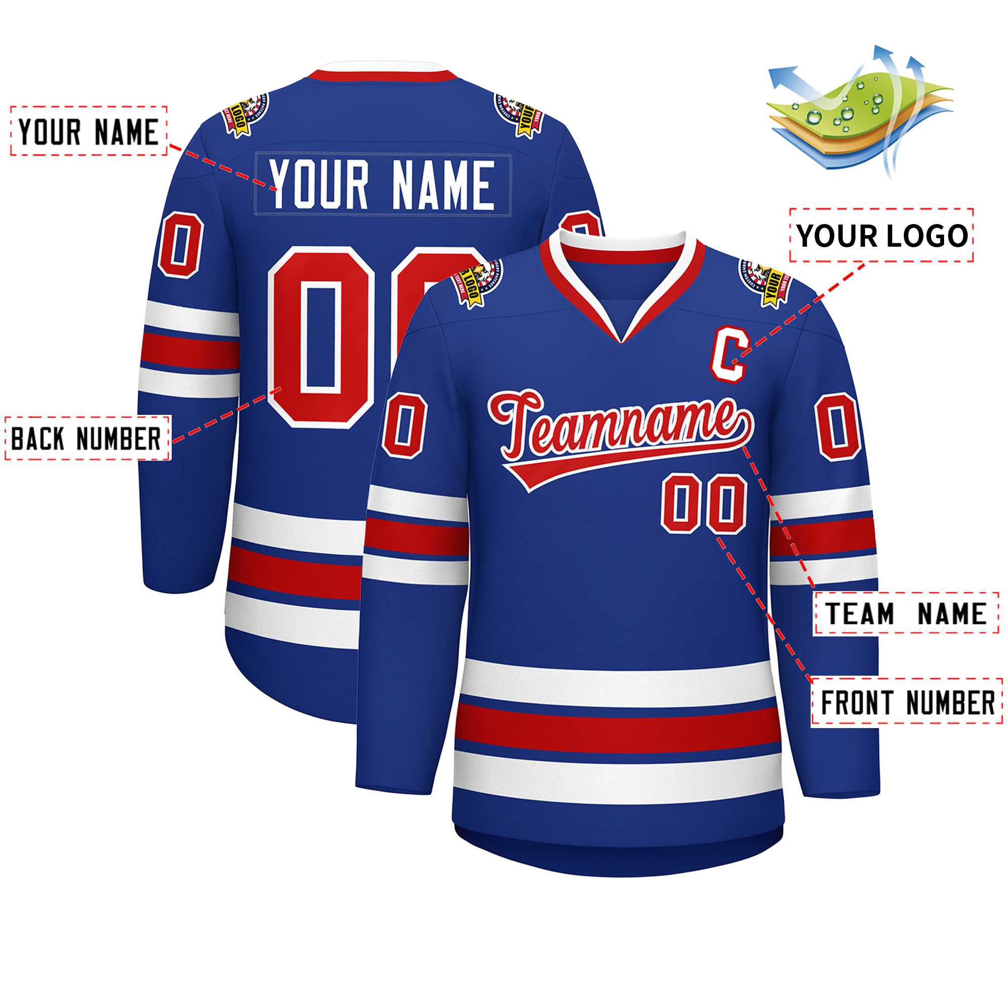 Custom Royal Red-White Classic Style Hockey Jersey | KXKSHOP
