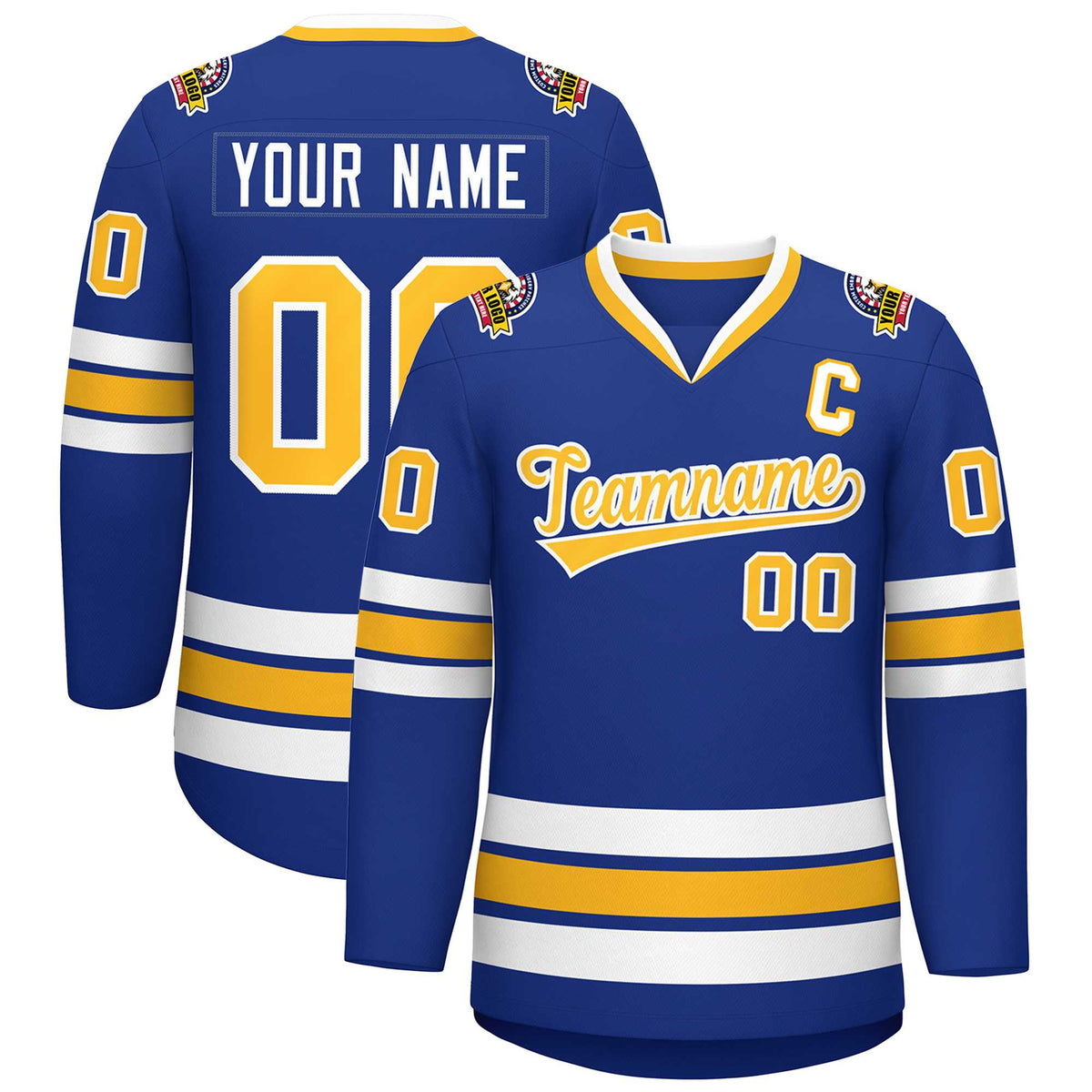 Custom Royal Gold-White Classic Style Hockey Jersey | KXKSHOP