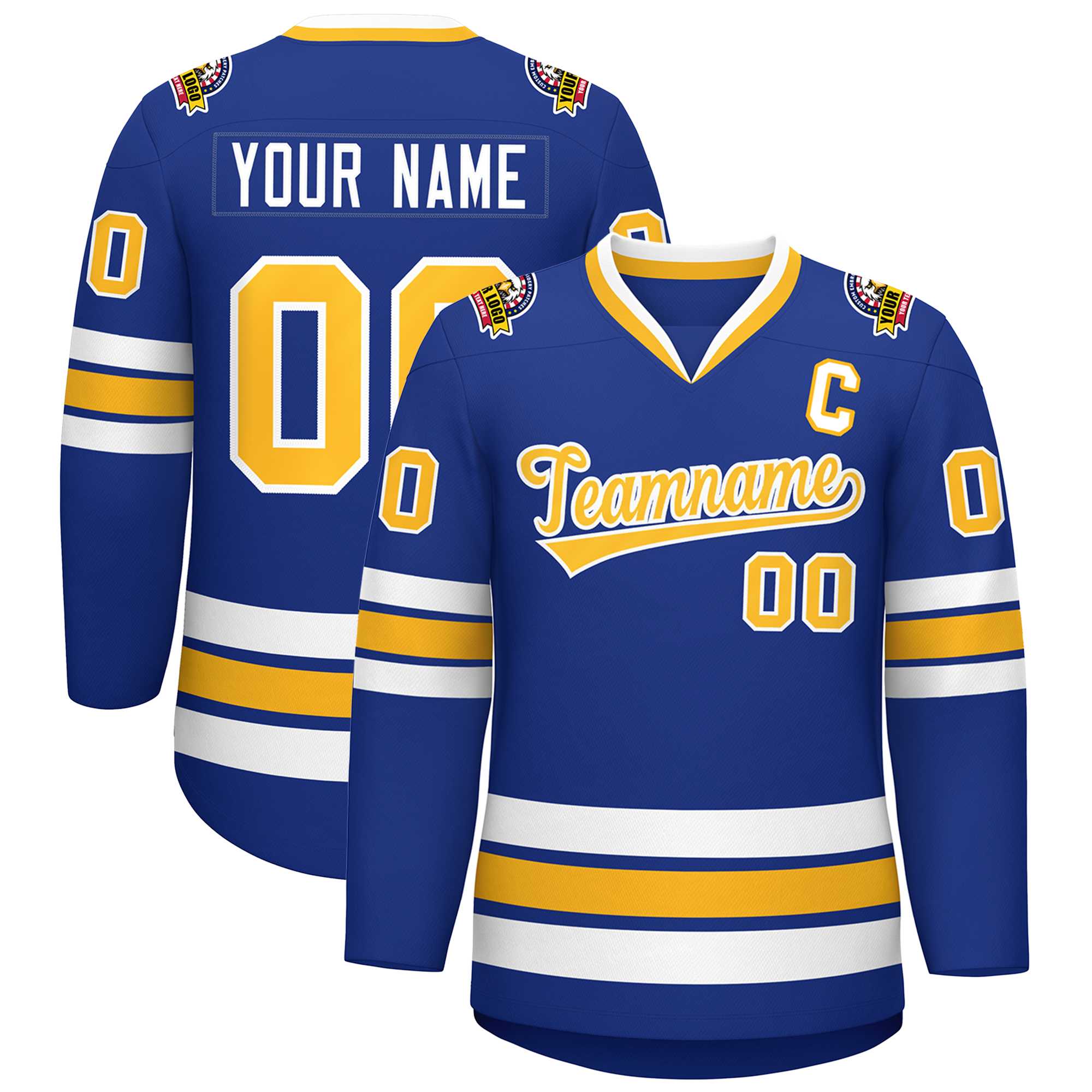 Custom Royal Gold-White Classic Style Hockey Jersey | KXKSHOP