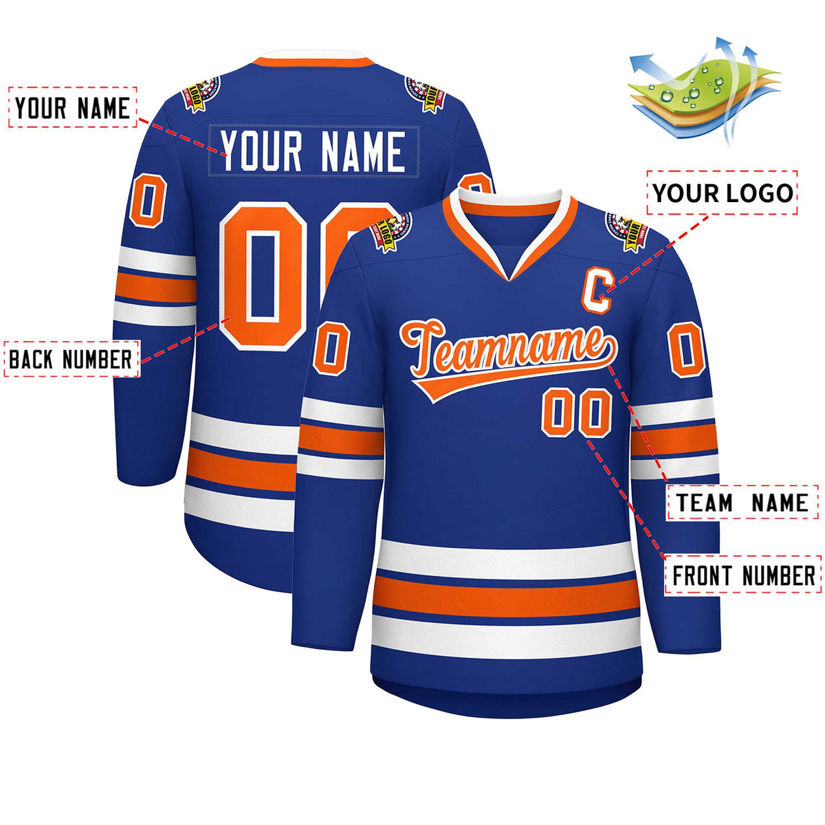 Custom Royal Orange-White Classic Style Hockey Jersey | KXKSHOP