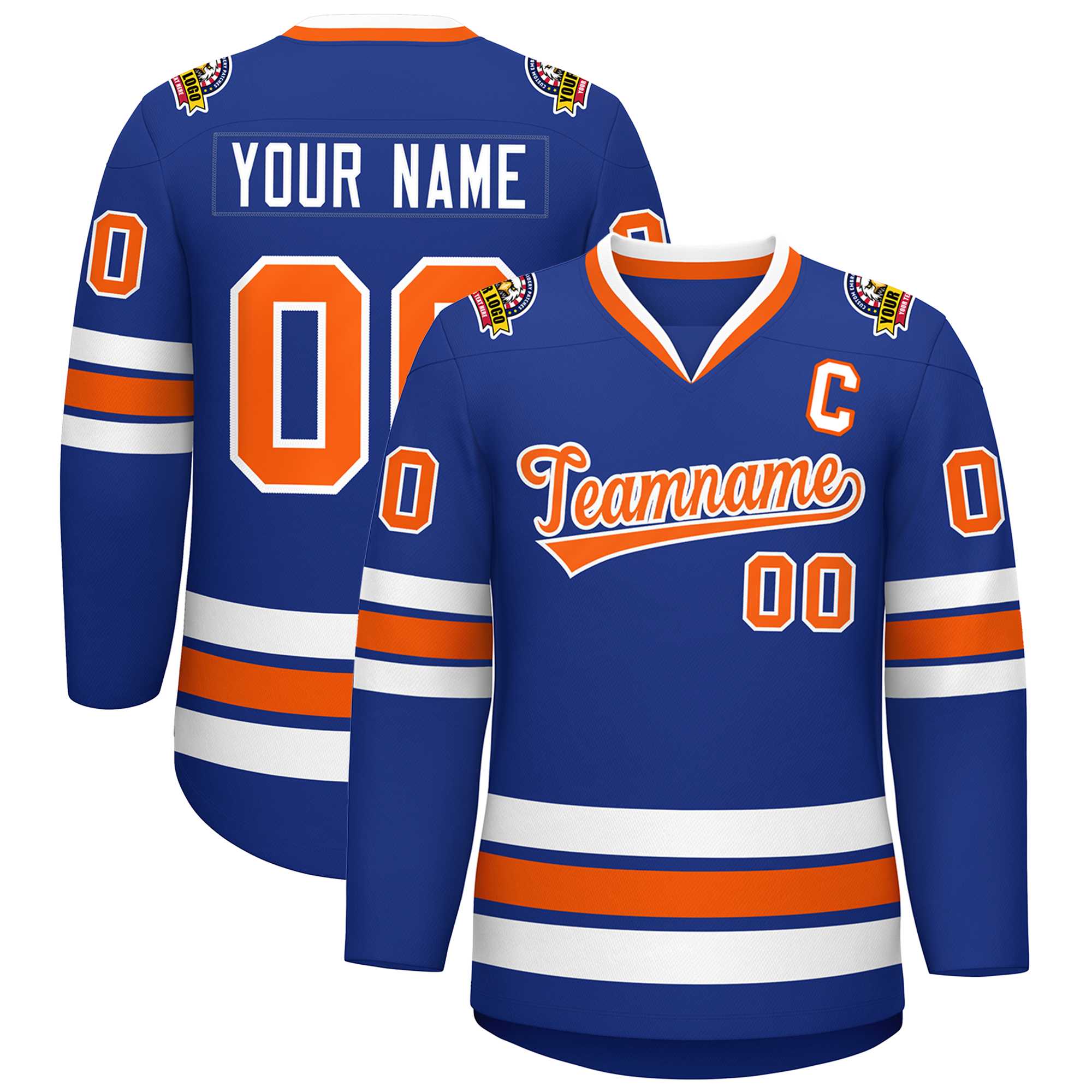 Custom Royal Orange-White Classic Style Hockey Jersey | KXKSHOP