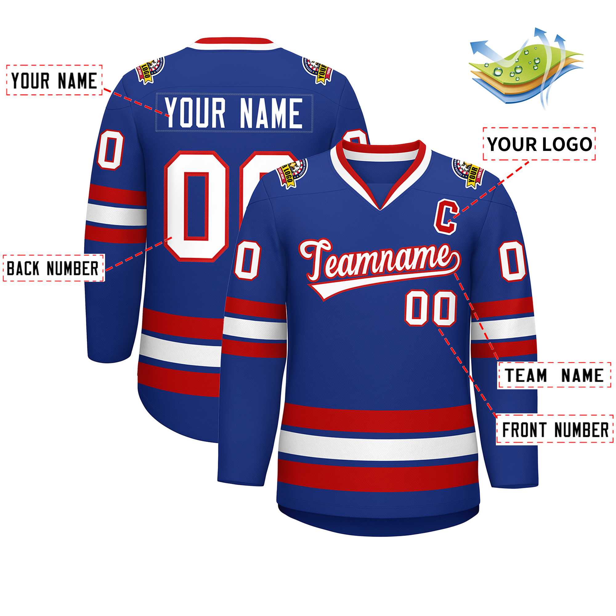 Custom Royal White-Red Classic Style Hockey Jersey | KXKSHOP