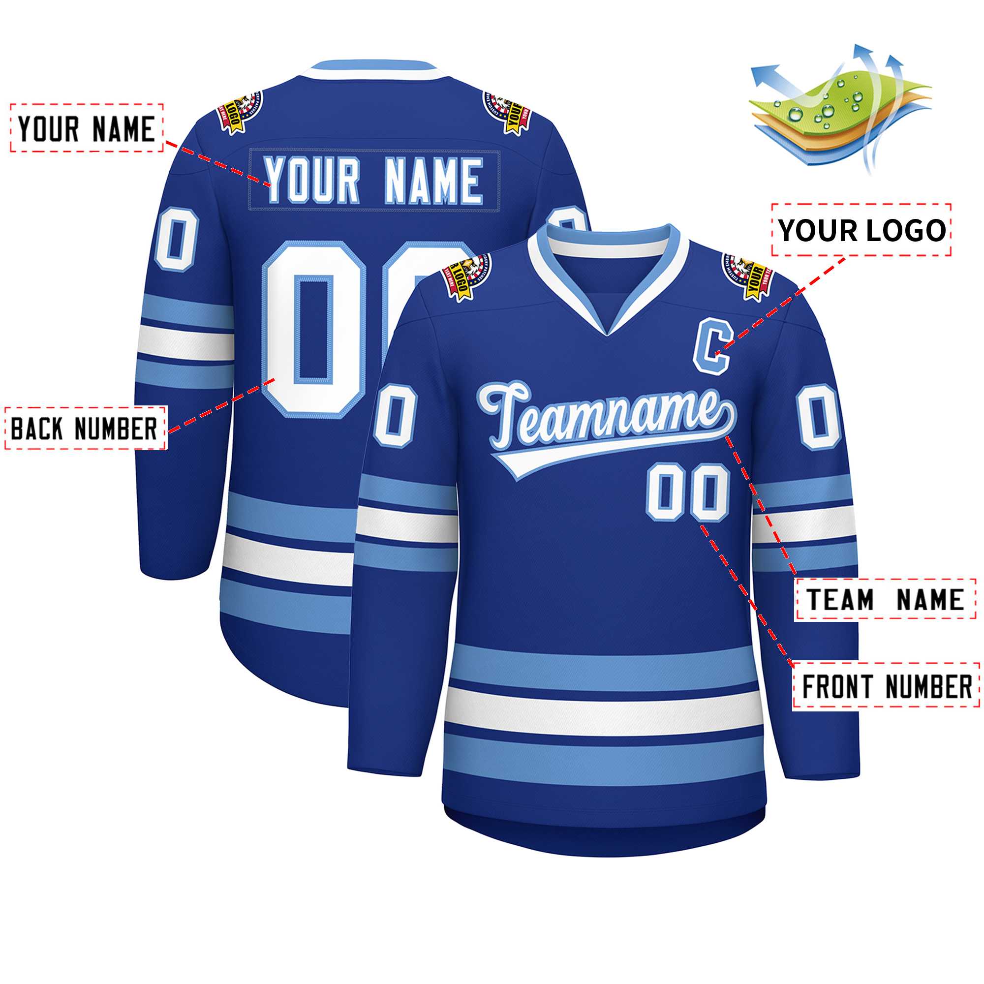 Custom Royal White-Light Blue Classic Style Hockey Jersey | KXKSHOP