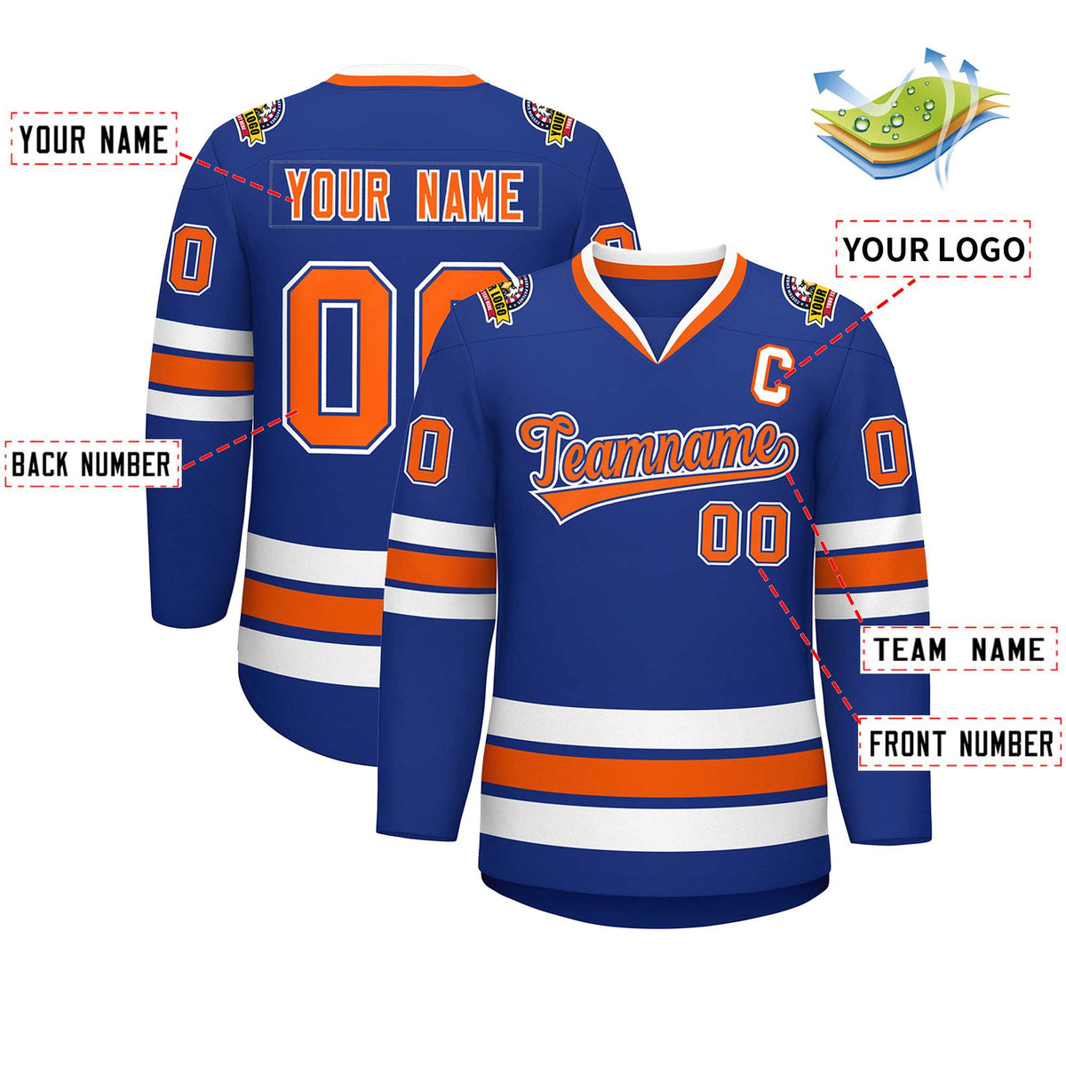 Custom Royal Orange Royal-White Classic Style Hockey Jersey | KXKSHOP