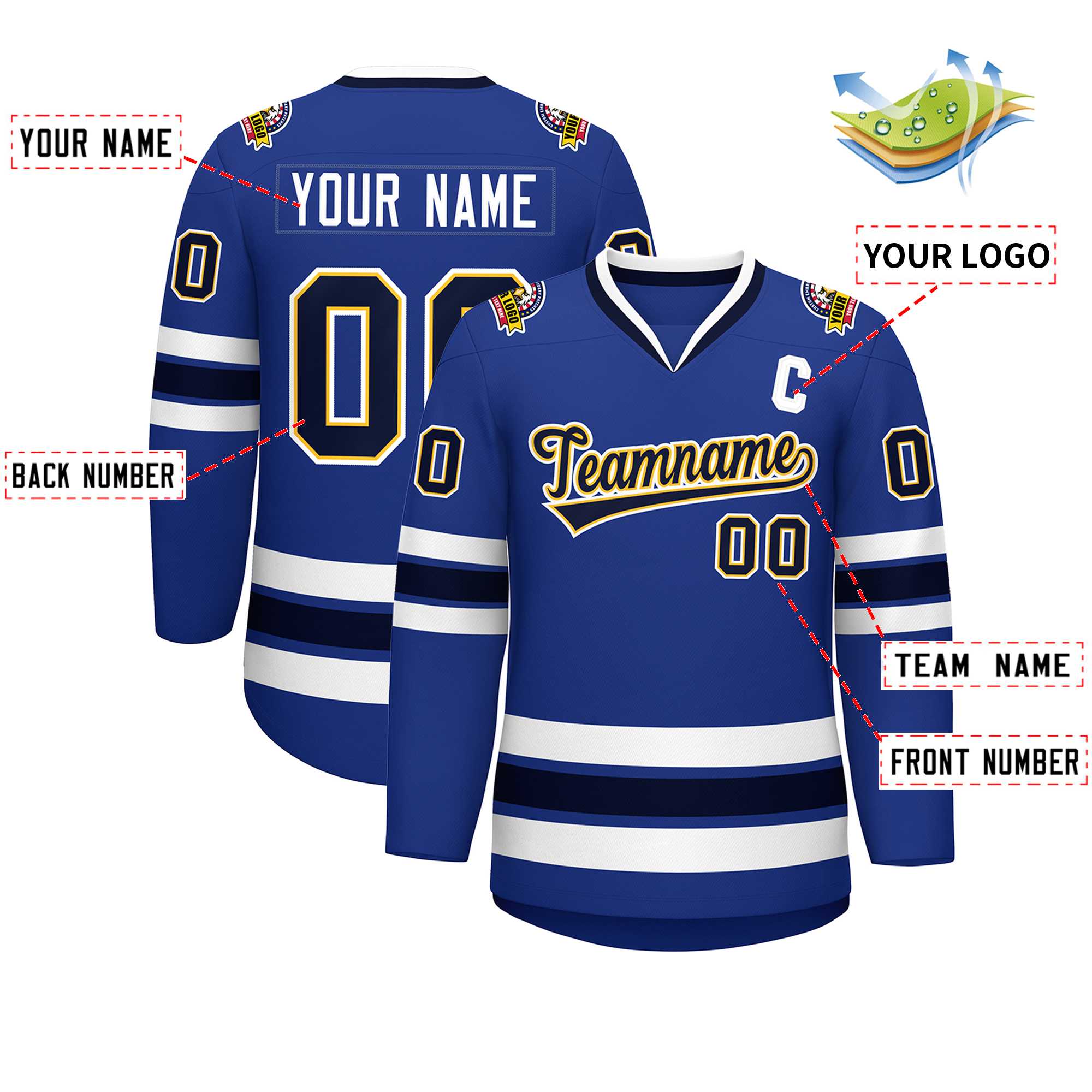 Custom Royal Navy Gold-White Classic Style Hockey Jersey | KXKSHOP