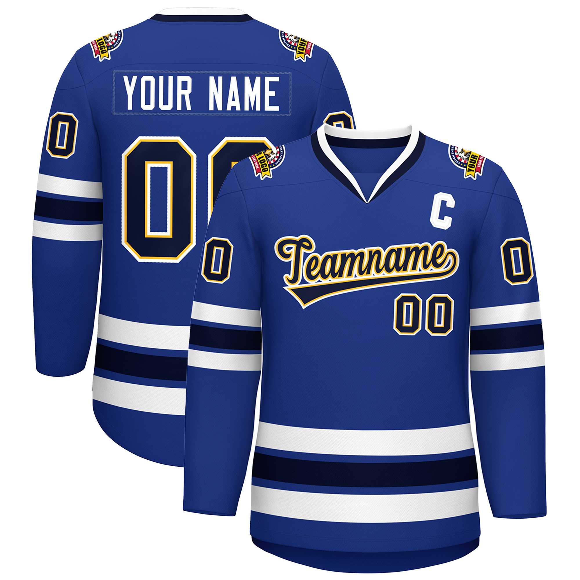 Custom Royal Navy Gold-White Classic Style Hockey Jersey | KXKSHOP