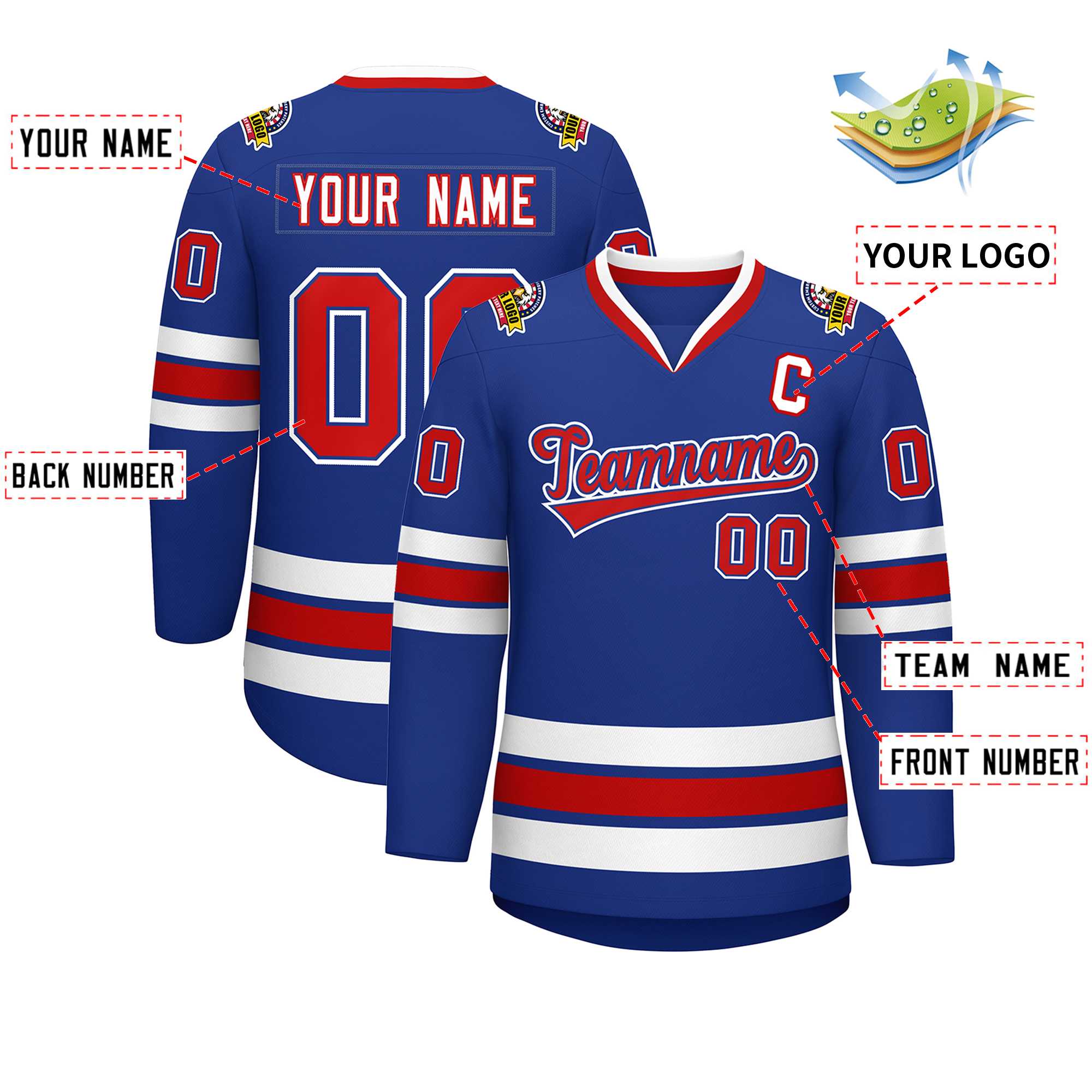 Custom Royal Red Royal-White Classic Style Hockey Jersey | KXKSHOP