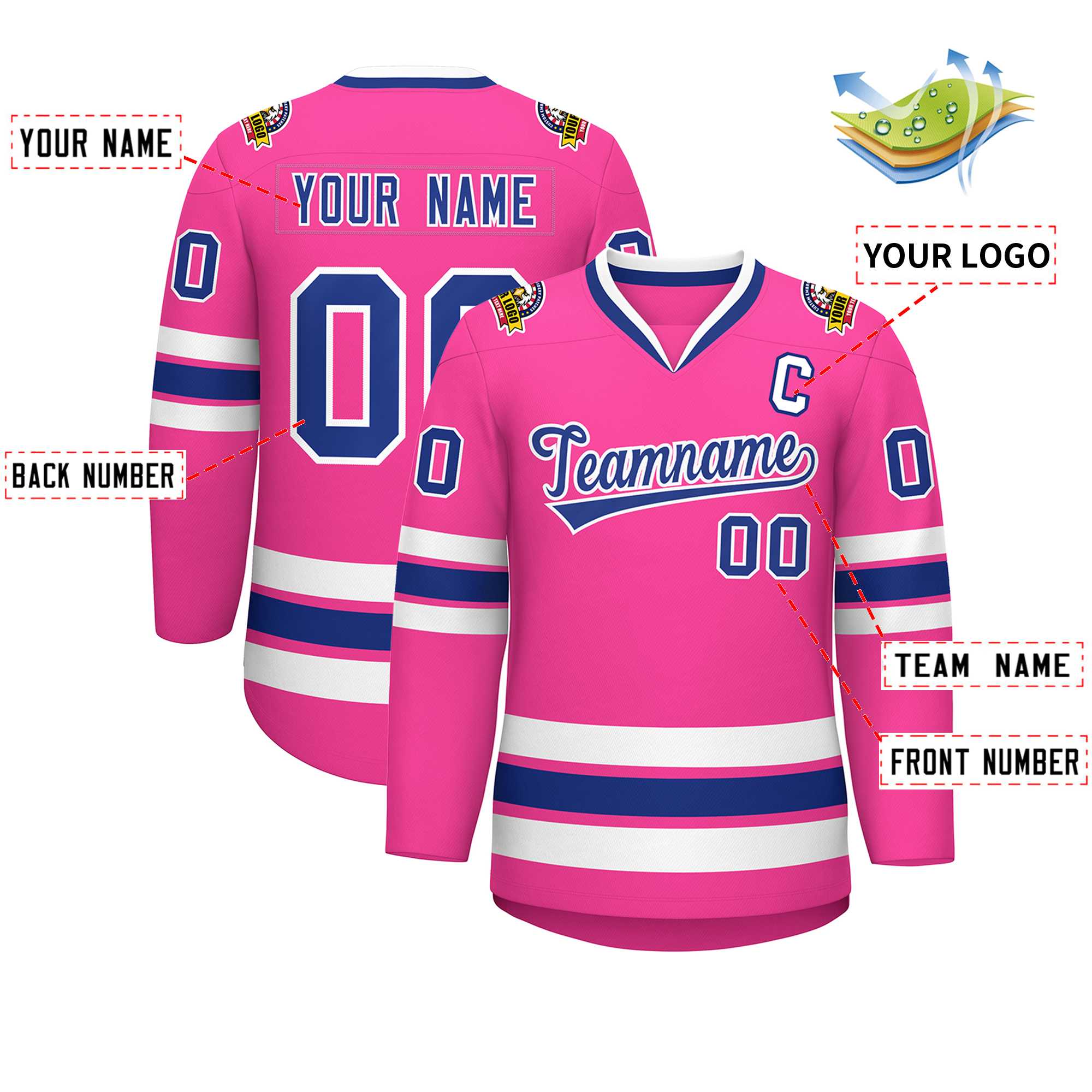 Custom Pink Royal-White Classic Style Hockey Jersey | KXKSHOP