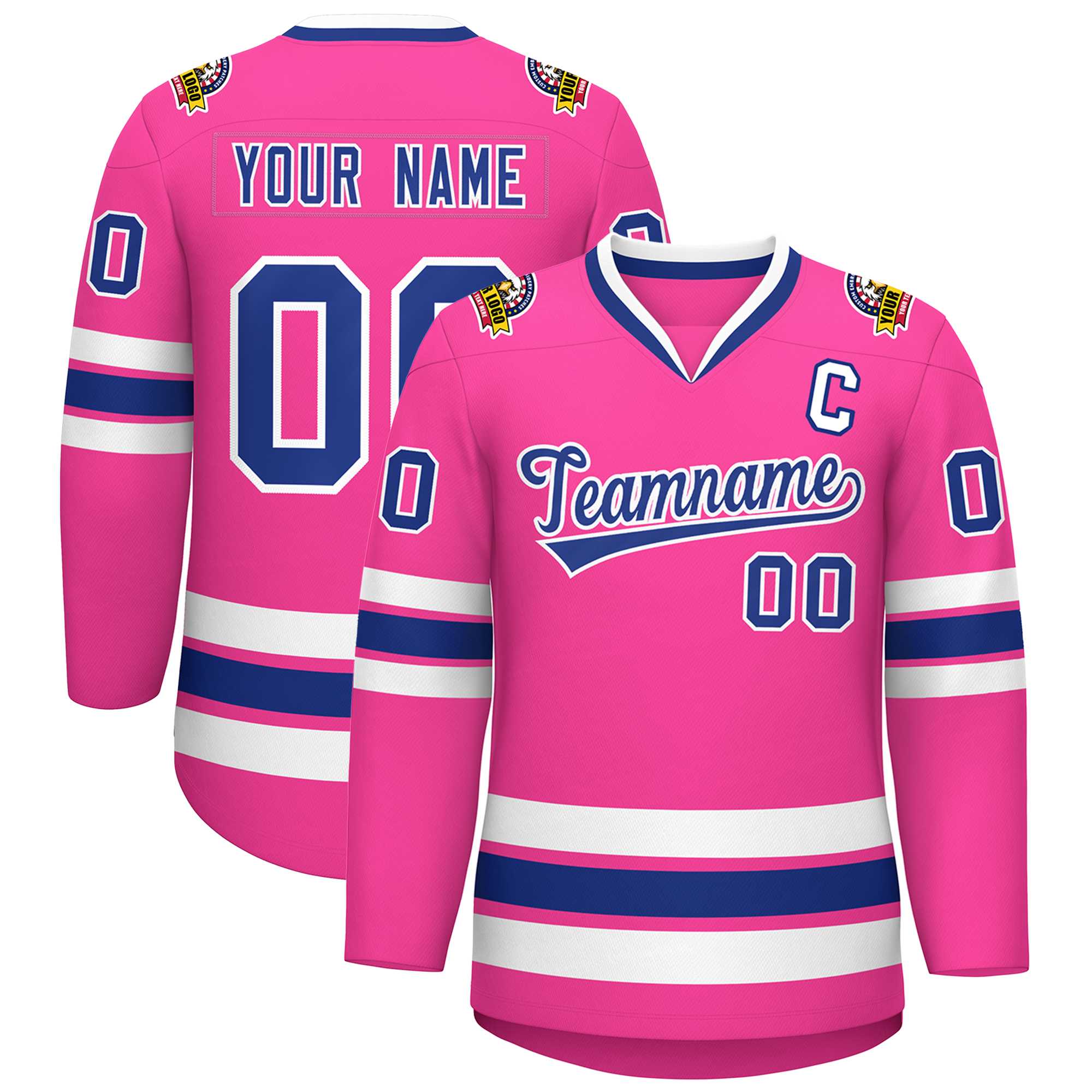Custom Pink Royal-White Classic Style Hockey Jersey | KXKSHOP