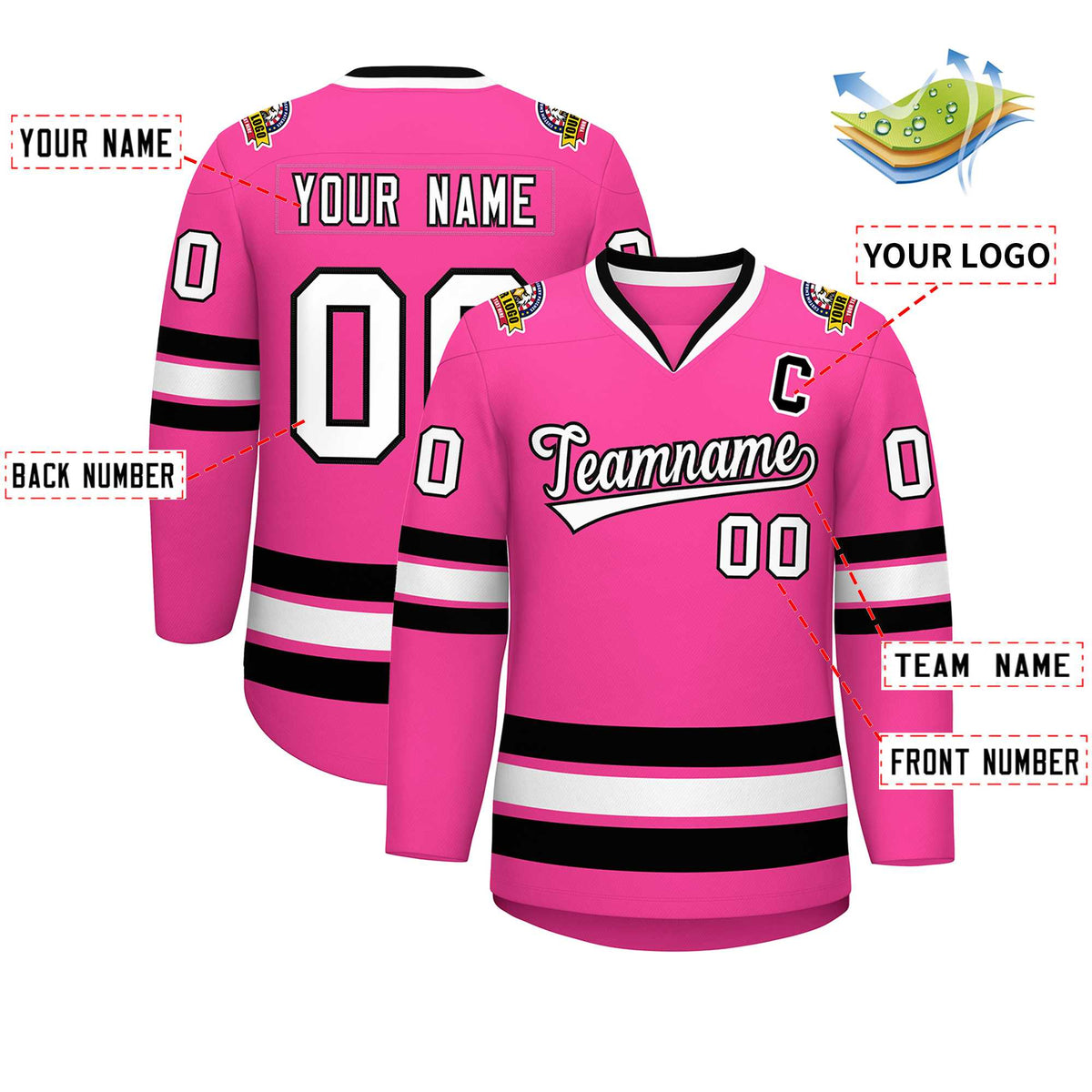 Custom Pink White-Black Classic Style Hockey Jersey | KXKSHOP