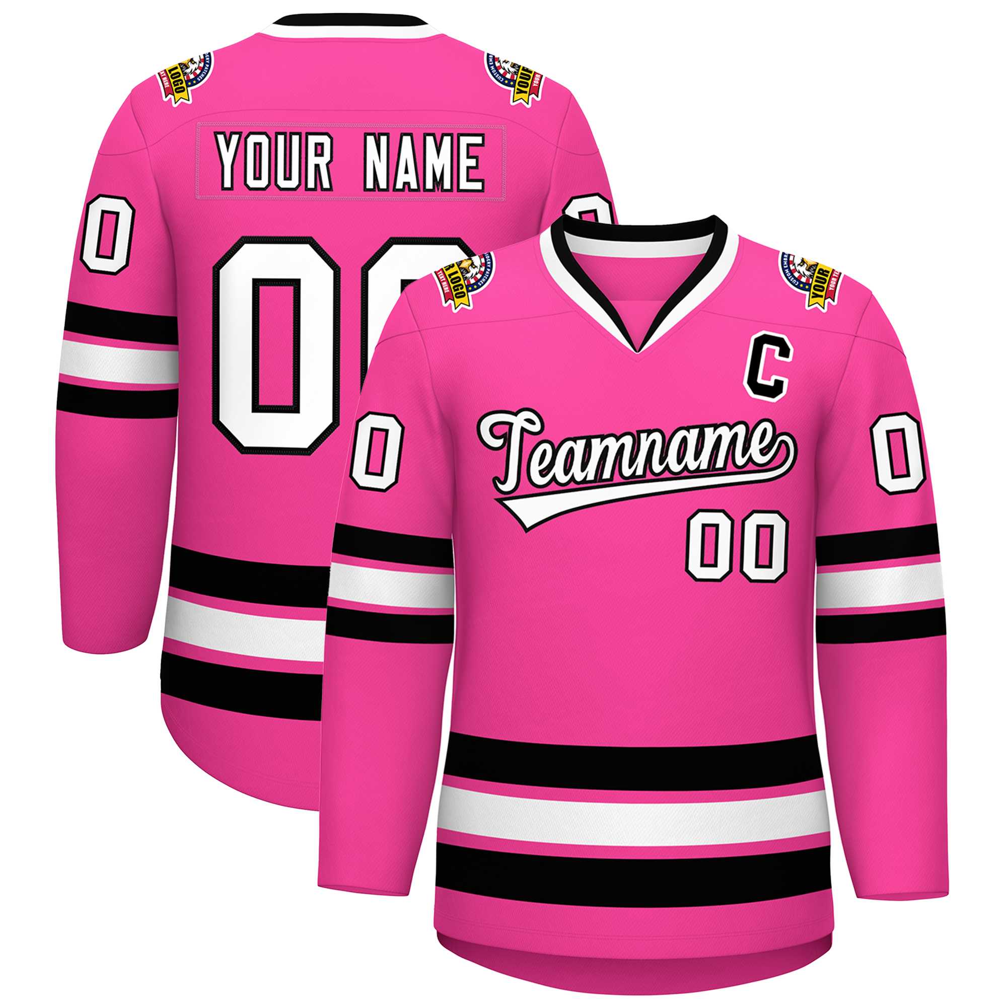 Custom Pink White-Black Classic Style Hockey Jersey | KXKSHOP