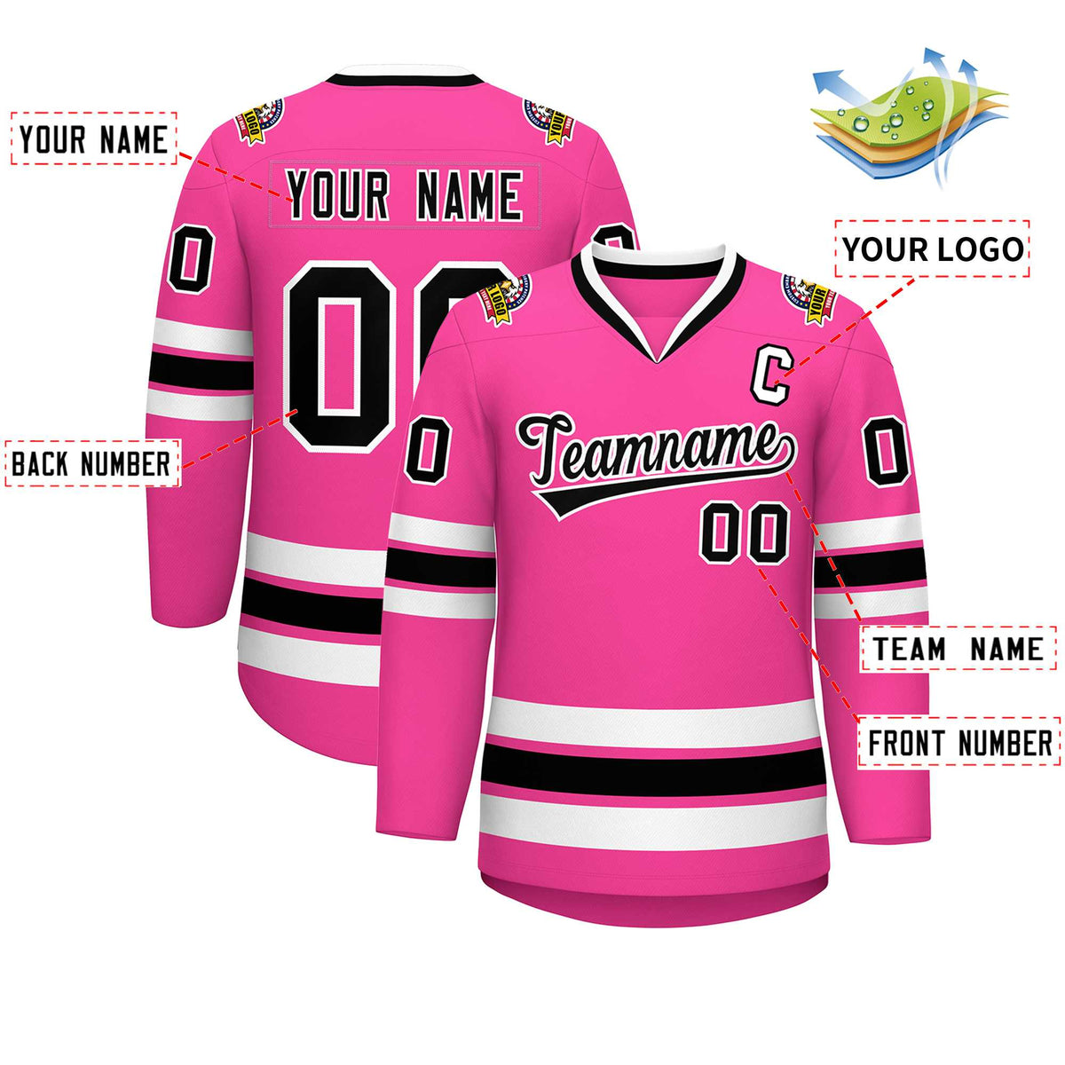 Custom Pink Black-White Classic Style Hockey Jersey | KXKSHOP