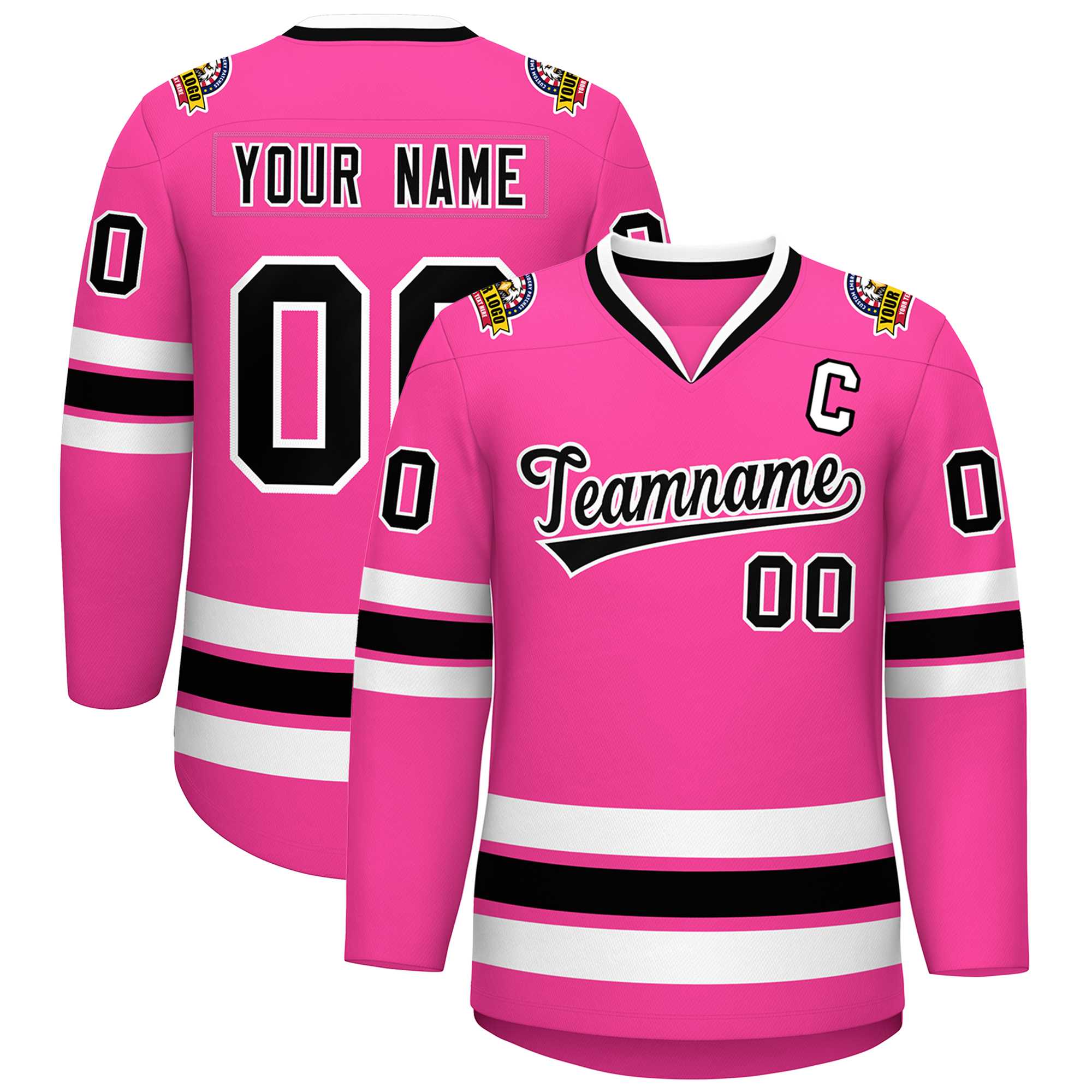 Custom Pink Black-White Classic Style Hockey Jersey | KXKSHOP