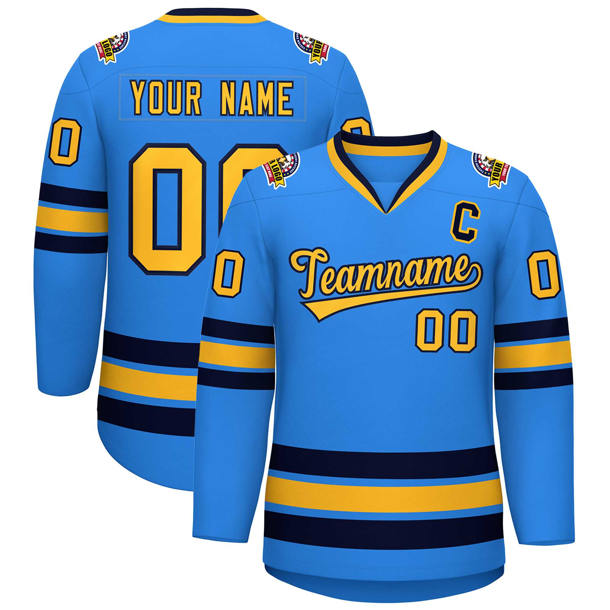 Custom Powder Blue Gold-Navy Classic Style Hockey Jersey | KXKSHOP