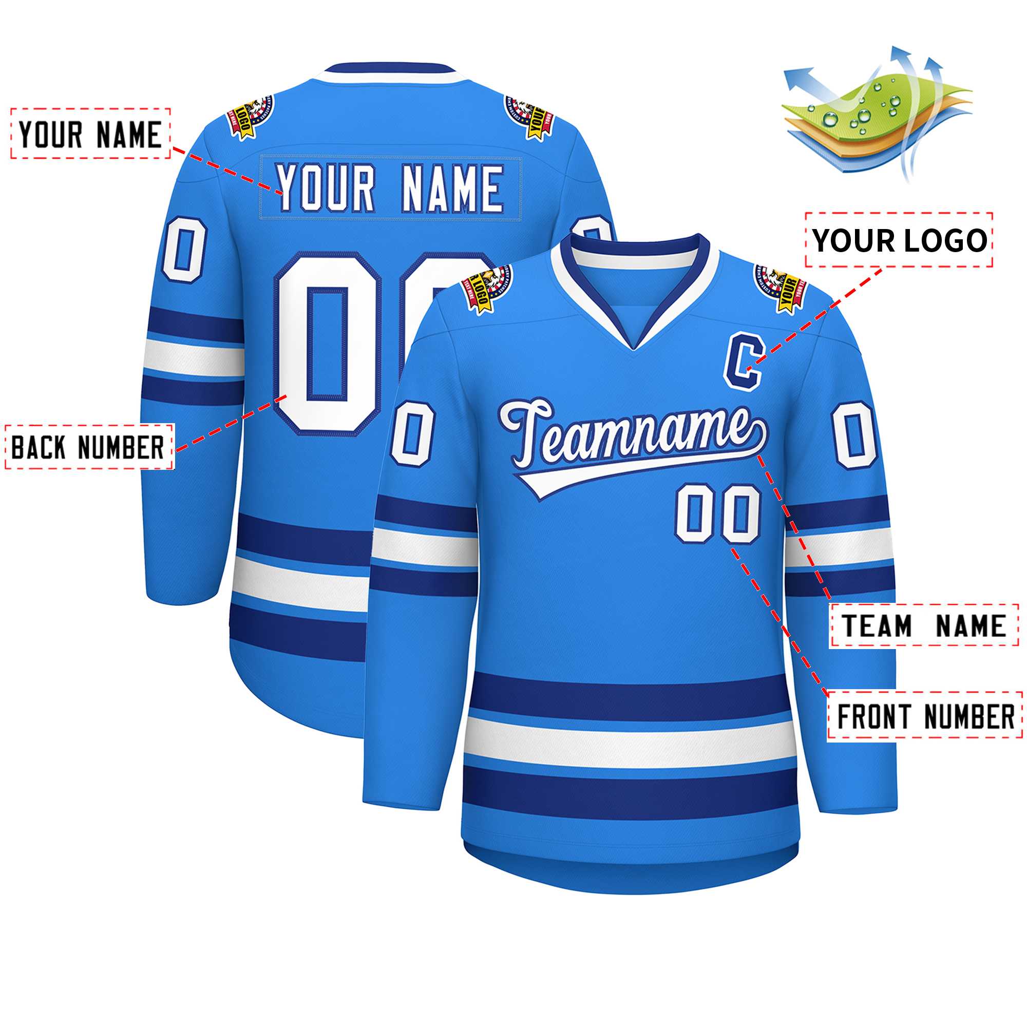 Custom Powder Blue White-Royal Classic Style Hockey Jersey | KXKSHOP