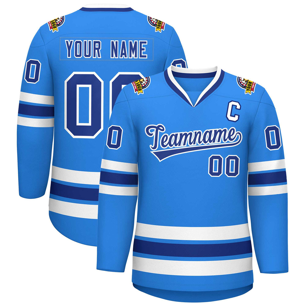 Custom Powder Blue Royal-White Classic Style Hockey Jersey | KXKSHOP