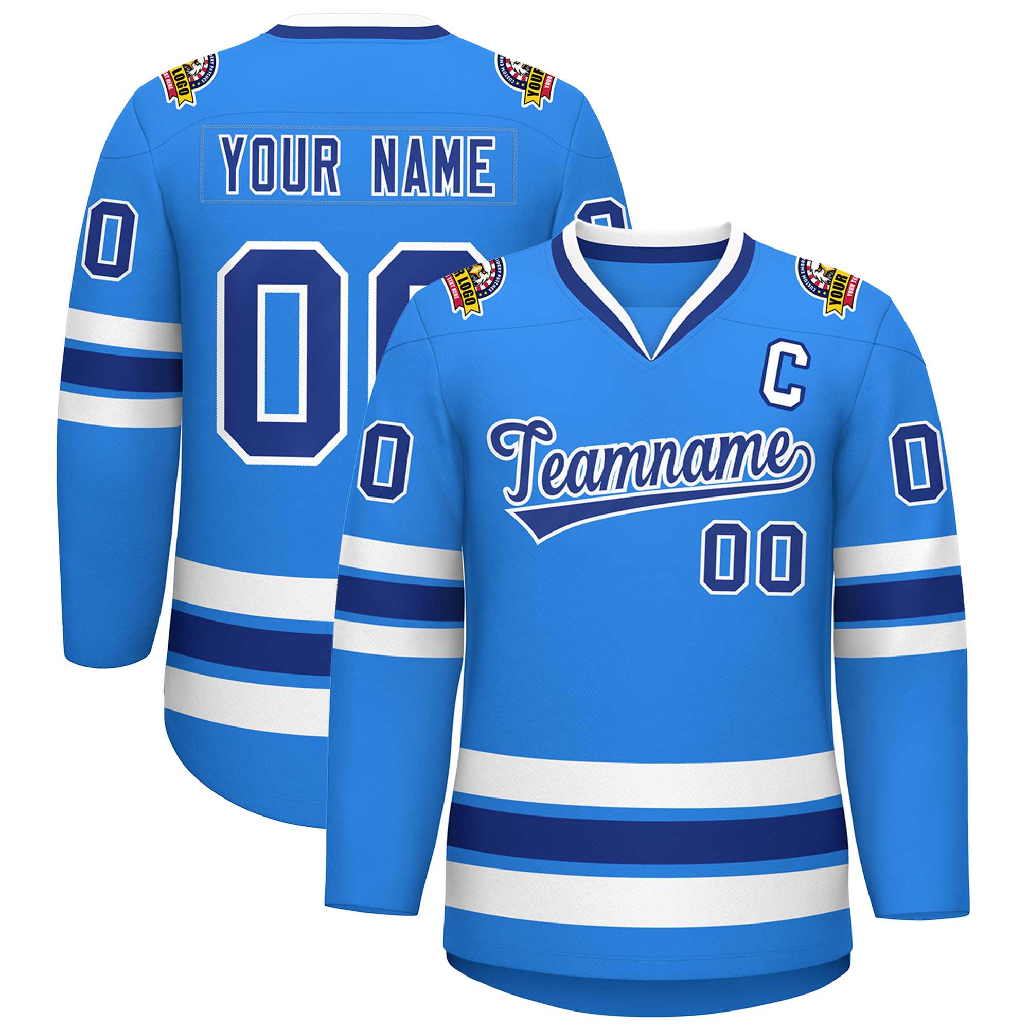 Custom Powder Blue Royal-White Classic Style Hockey Jersey | KXKSHOP