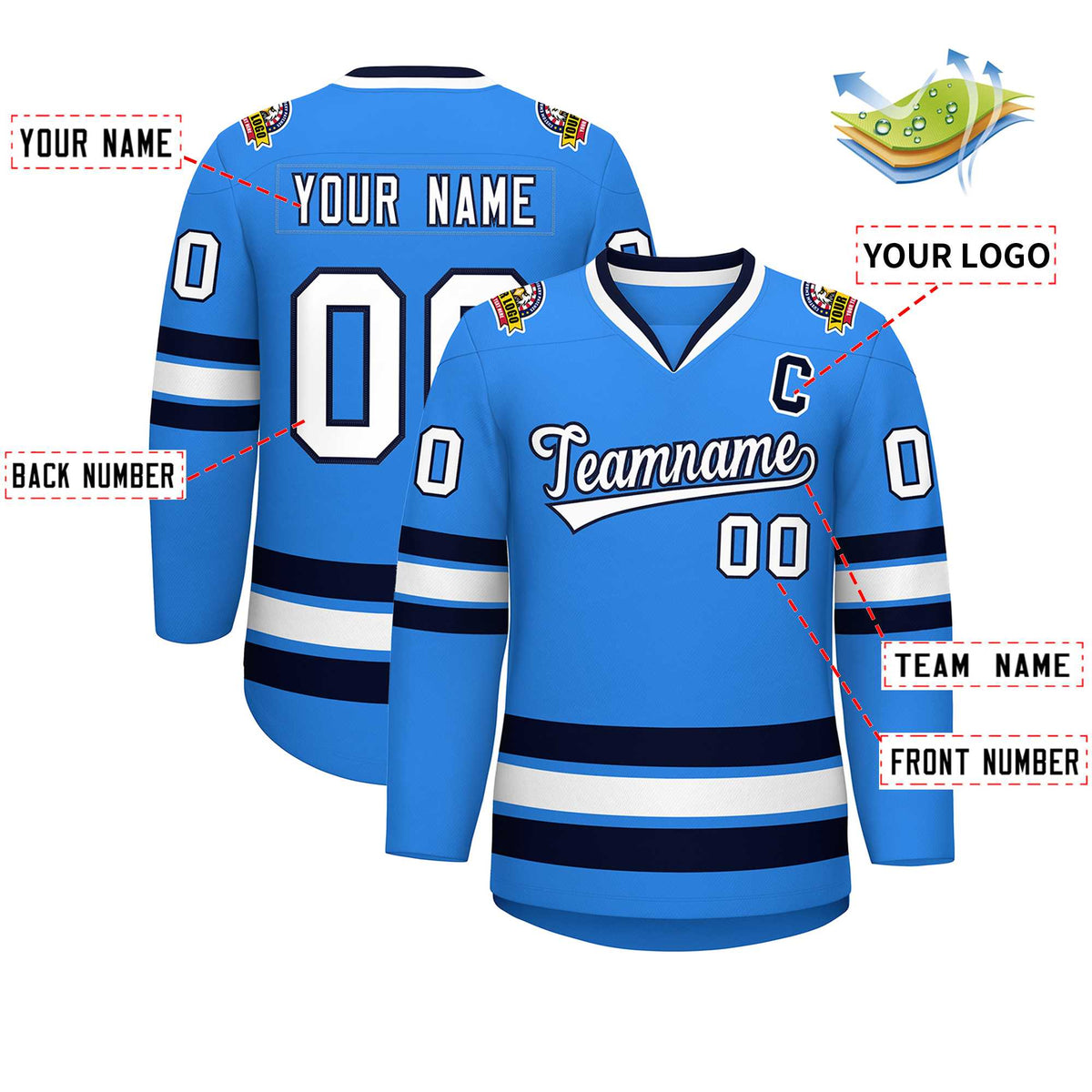 Custom Powder Blue White-Navy Classic Style Hockey Jersey | KXKSHOP