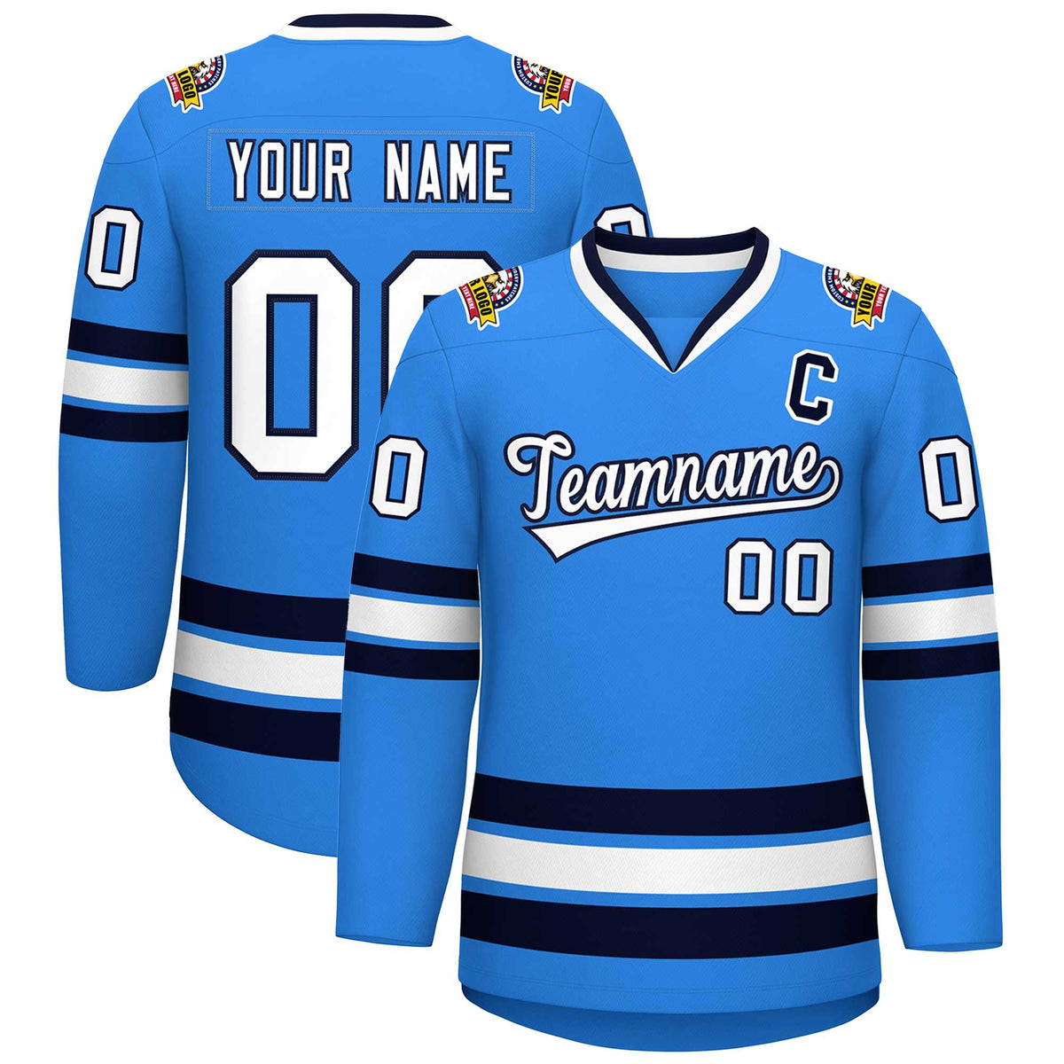 Custom Powder Blue White-Navy Classic Style Hockey Jersey | KXKSHOP