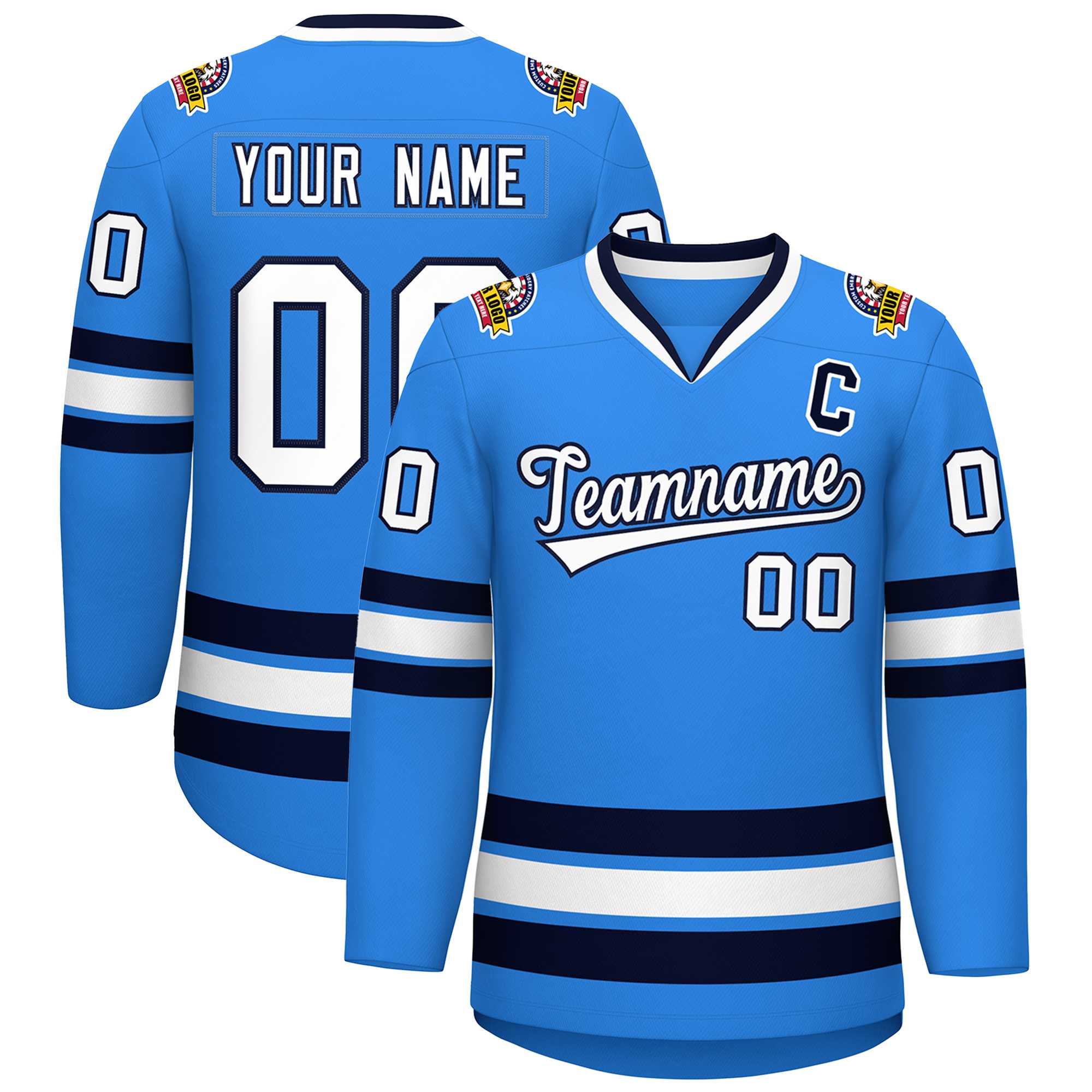 Custom Powder Blue White-Navy Classic Style Hockey Jersey | KXKSHOP