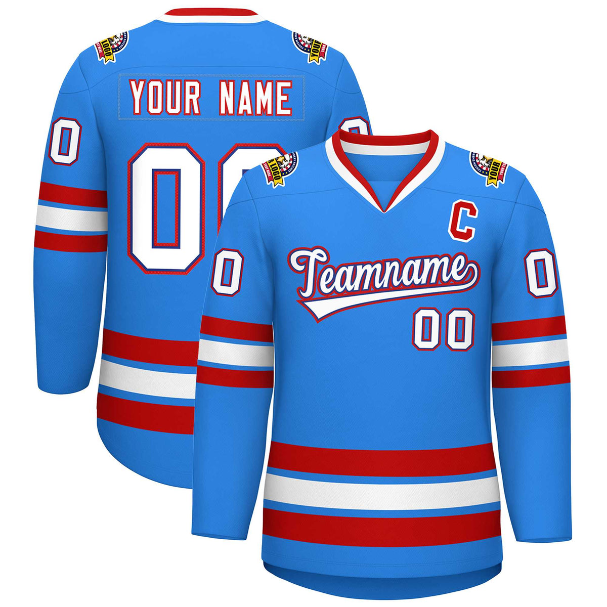 Custom Powder Blue White Royal-Red Classic Style Hockey Jersey | KXKSHOP