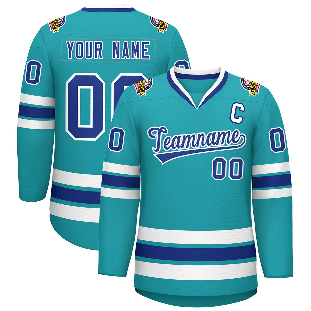 Custom Aqua Royal-White Classic Style Hockey Jersey | KXKSHOP