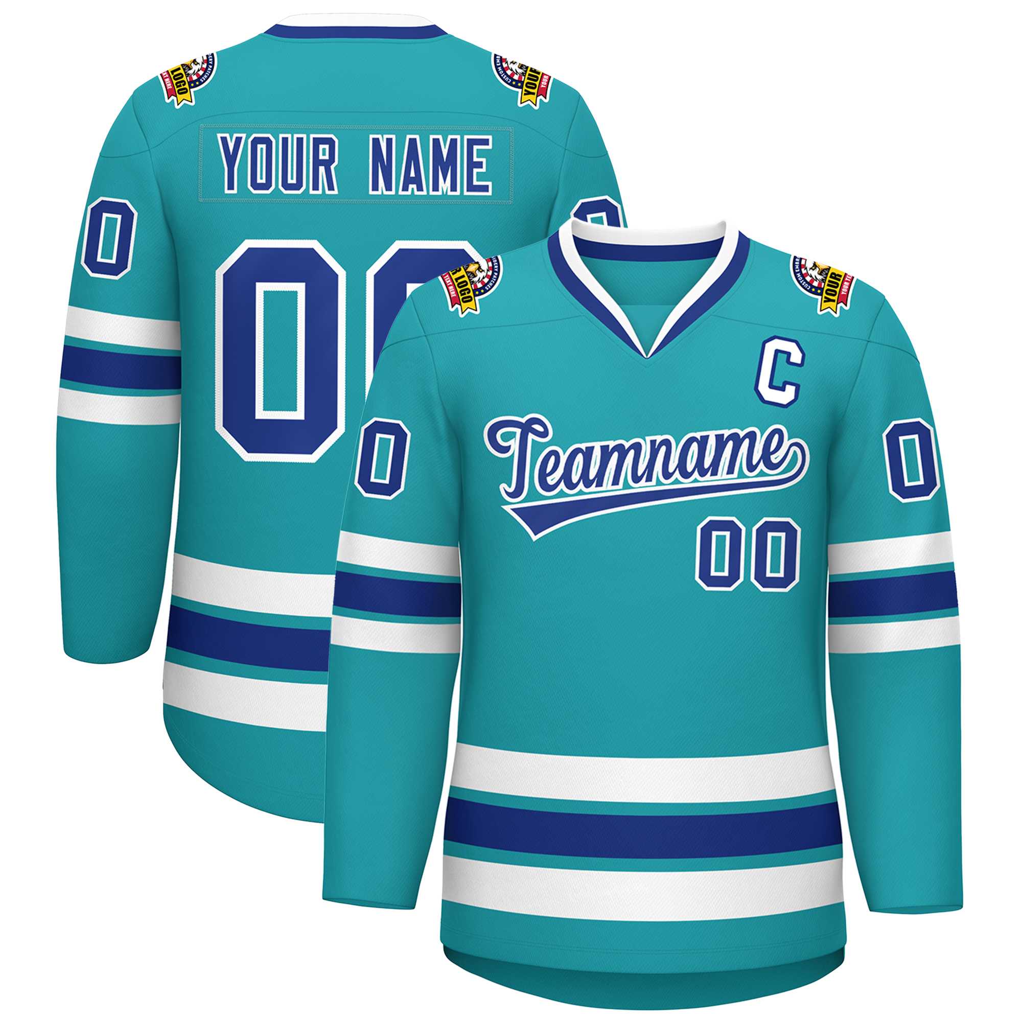 Custom Aqua Royal-White Classic Style Hockey Jersey | KXKSHOP