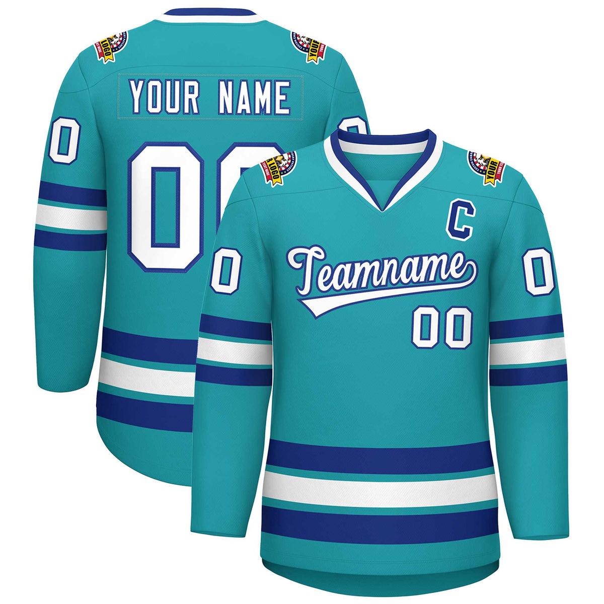 Custom Aqua White-Royal Classic Style Hockey Jersey | KXKSHOP