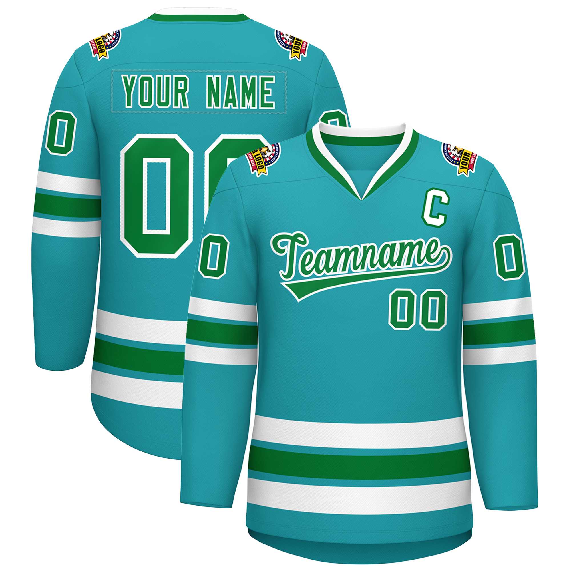 Custom Aqua Kelly Green-White Classic Style Hockey Jersey | KXKSHOP