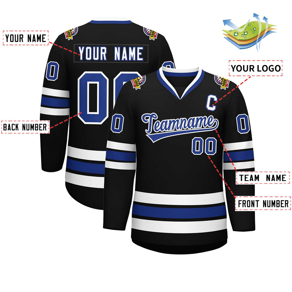 Custom Black Royal-White Classic Style Hockey Jersey | KXKSHOP