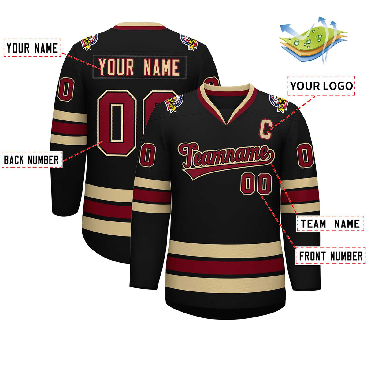 Custom Black Crimson-Black Classic Style Hockey Jersey | KXKSHOP