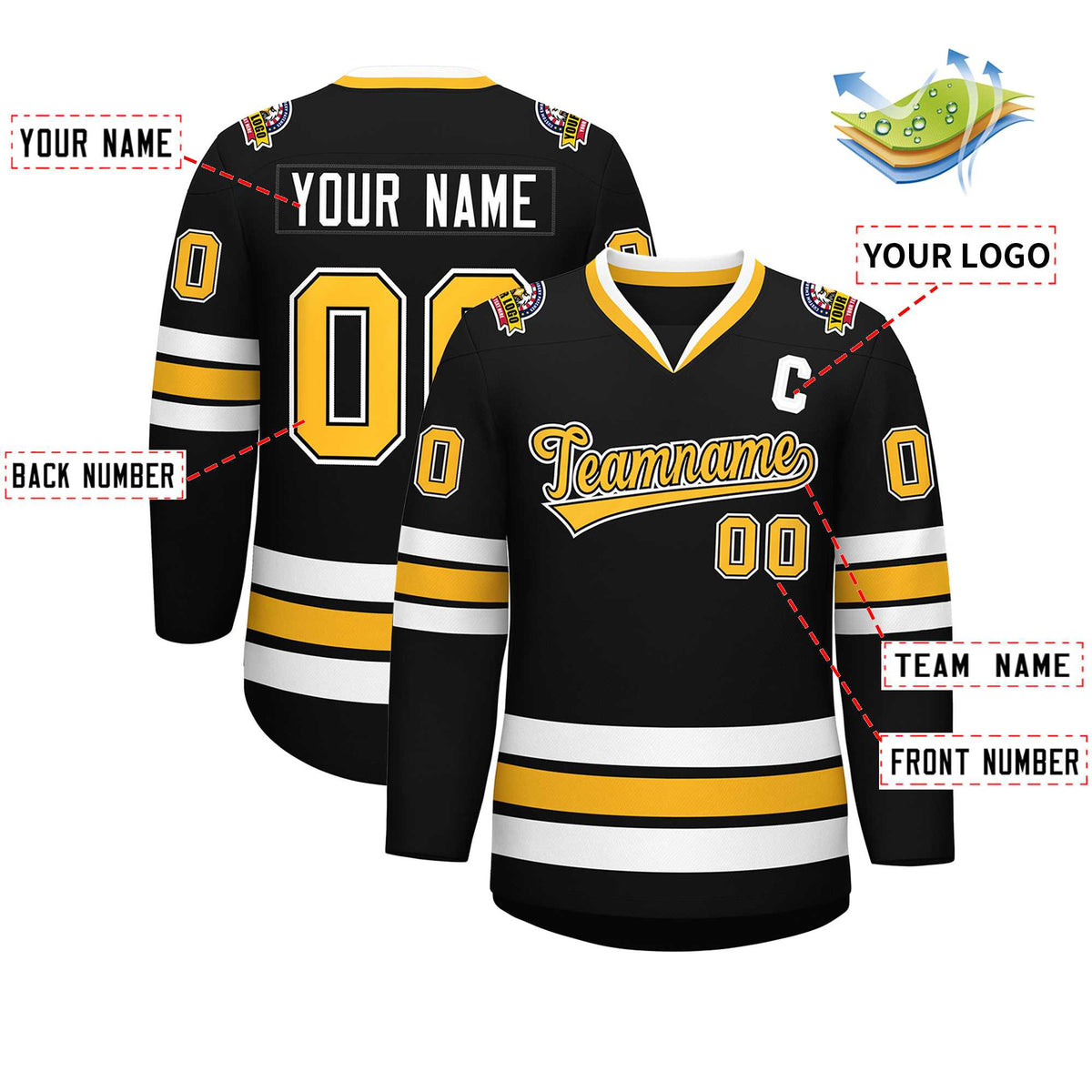 Custom Black Gold Black-White Classic Style Hockey Jersey | KXKSHOP