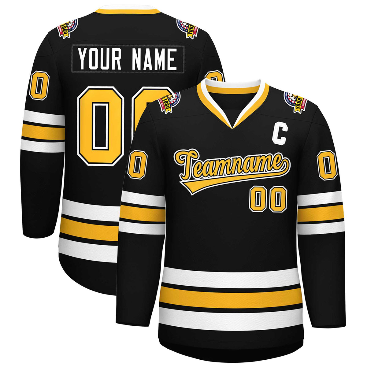 Custom Black Gold Black-White Classic Style Hockey Jersey | KXKSHOP