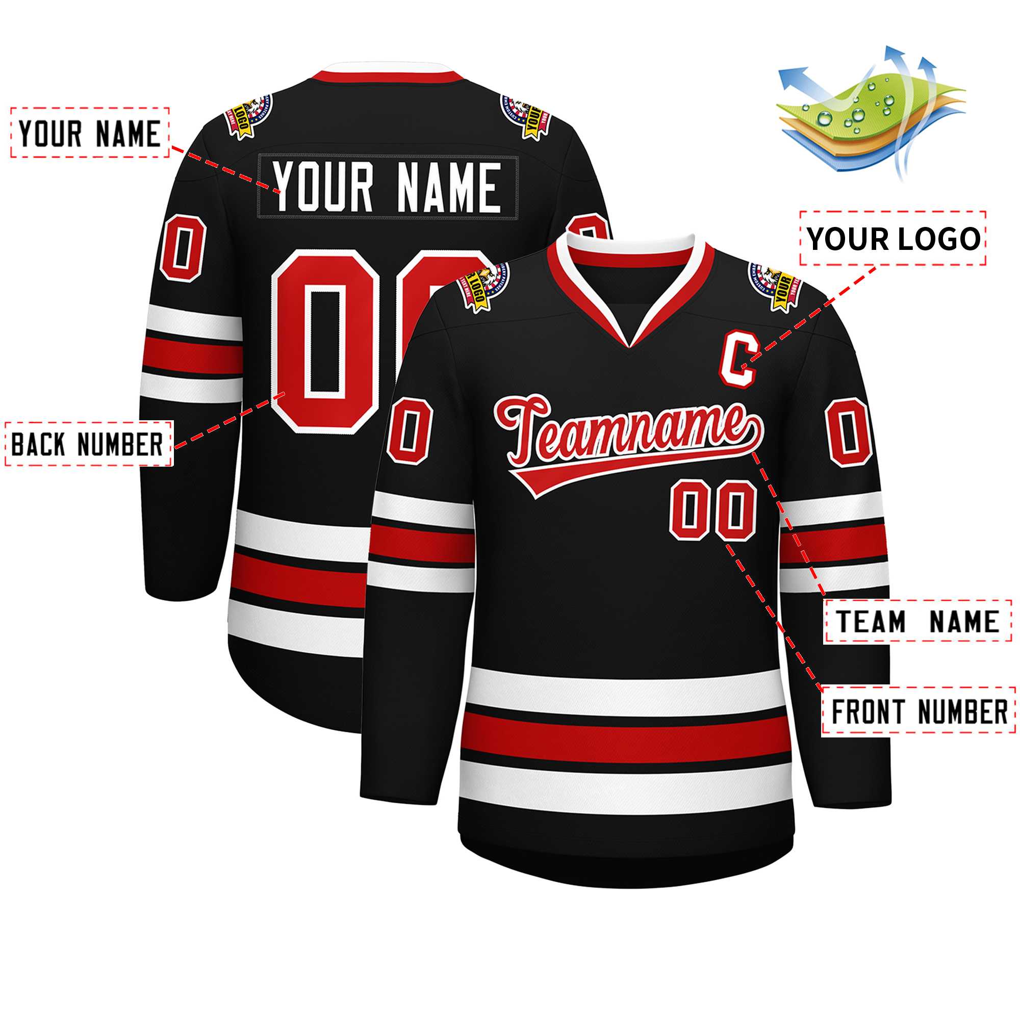 Custom Black Red-White Classic Style Hockey Jersey | KXKSHOP