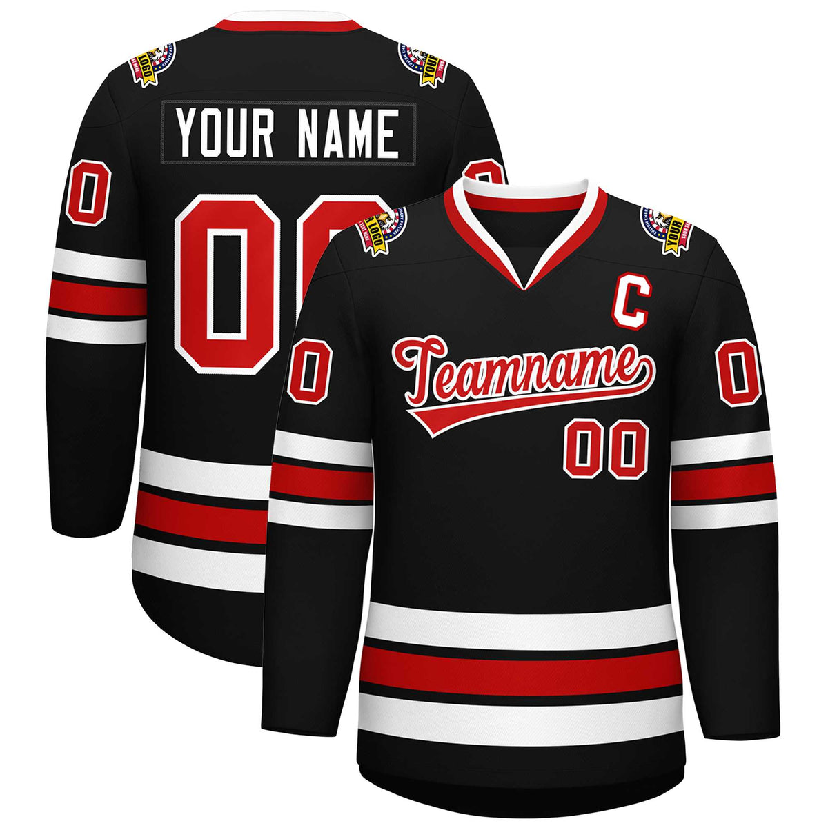 Custom Black Red-White Classic Style Hockey Jersey | KXKSHOP