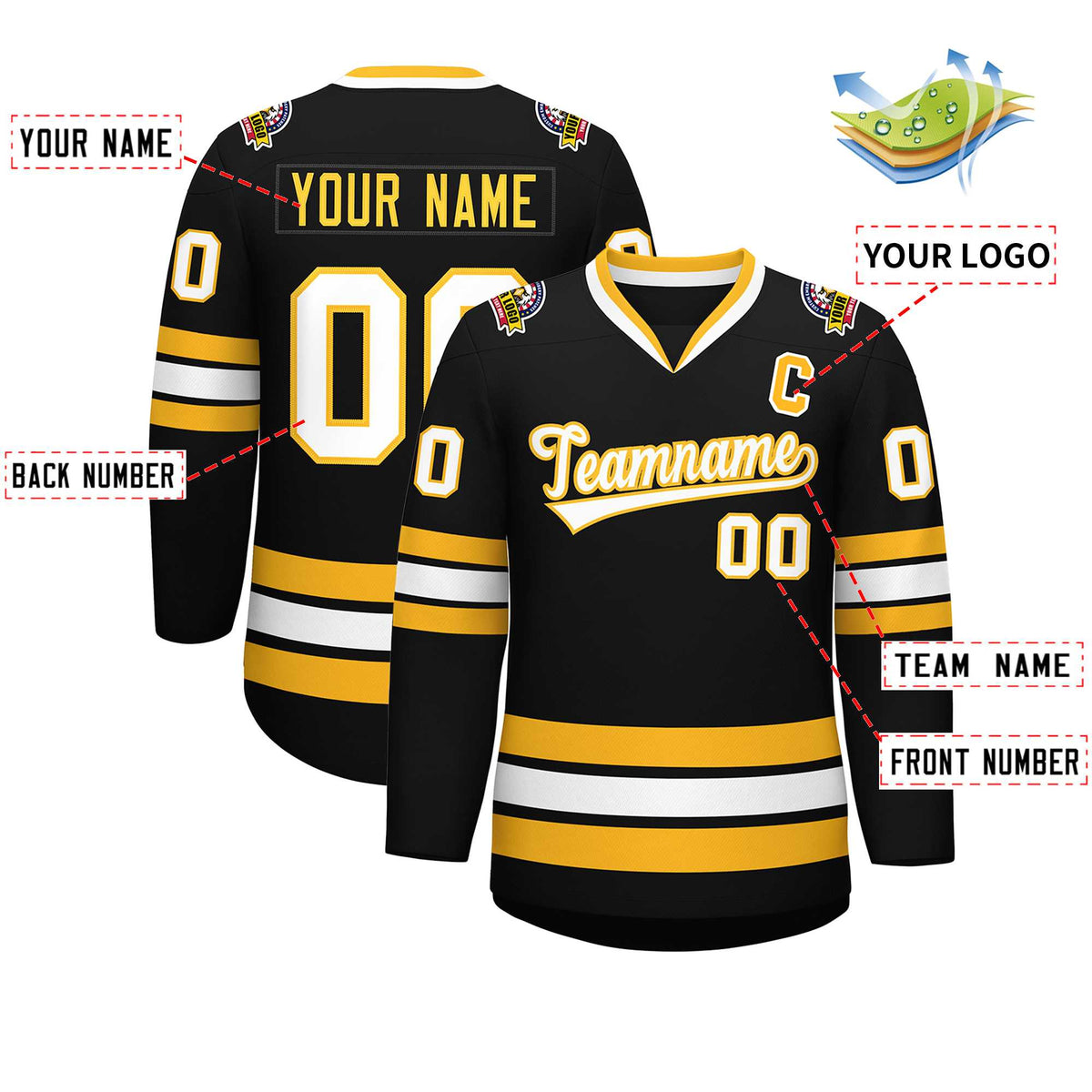 Custom Black White-Gold Classic Style Hockey Jersey | KXKSHOP