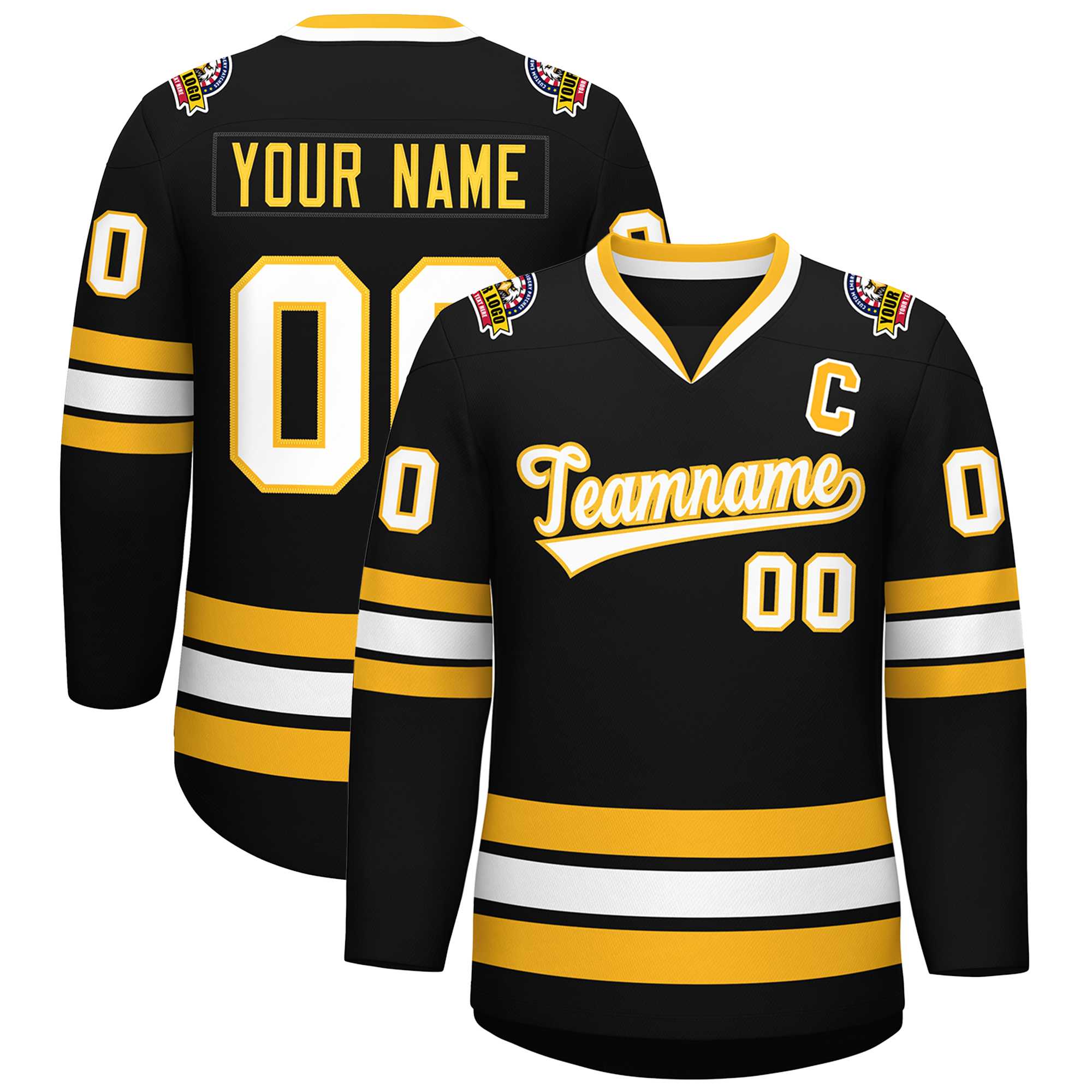 Custom Black White-Gold Classic Style Hockey Jersey | KXKSHOP