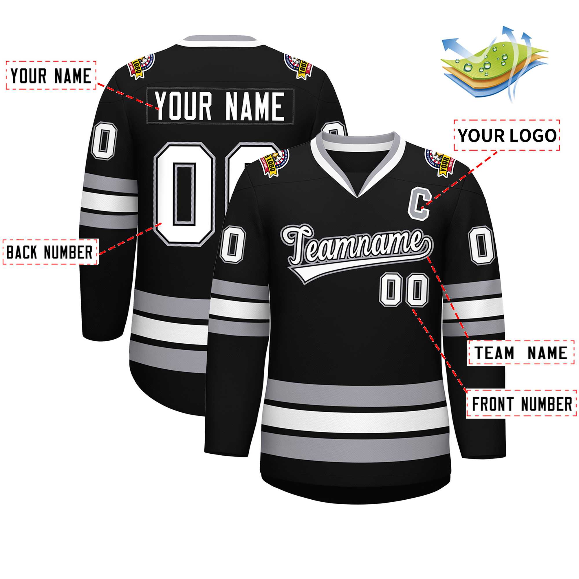 Custom Black White Black-Gray Classic Style Hockey Jersey | KXKSHOP