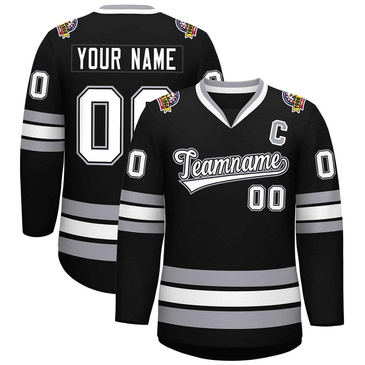 Custom Black White Black-Gray Classic Style Hockey Jersey | KXKSHOP