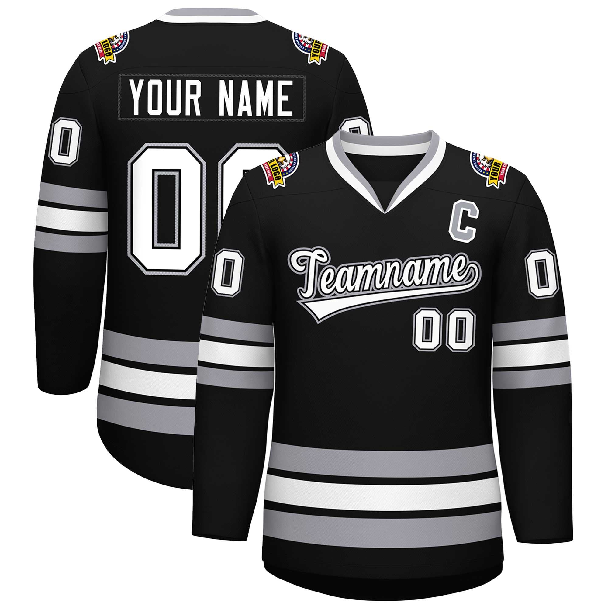 Custom Black White Black-Gray Classic Style Hockey Jersey | KXKSHOP
