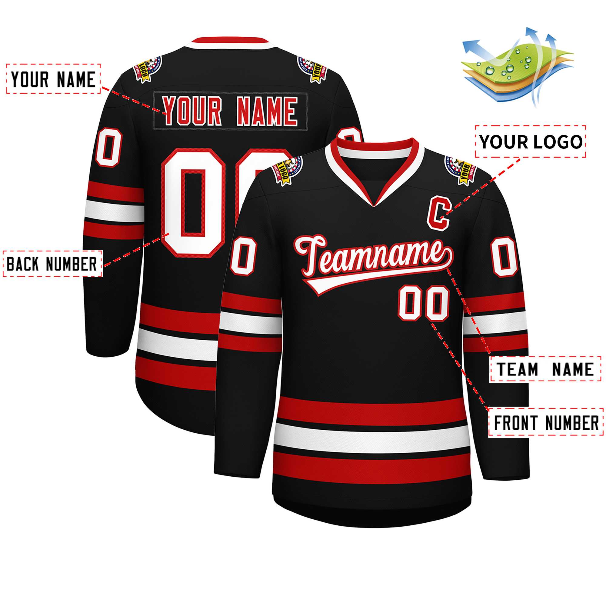 Custom Black White-Red Classic Style Hockey Jersey | KXKSHOP